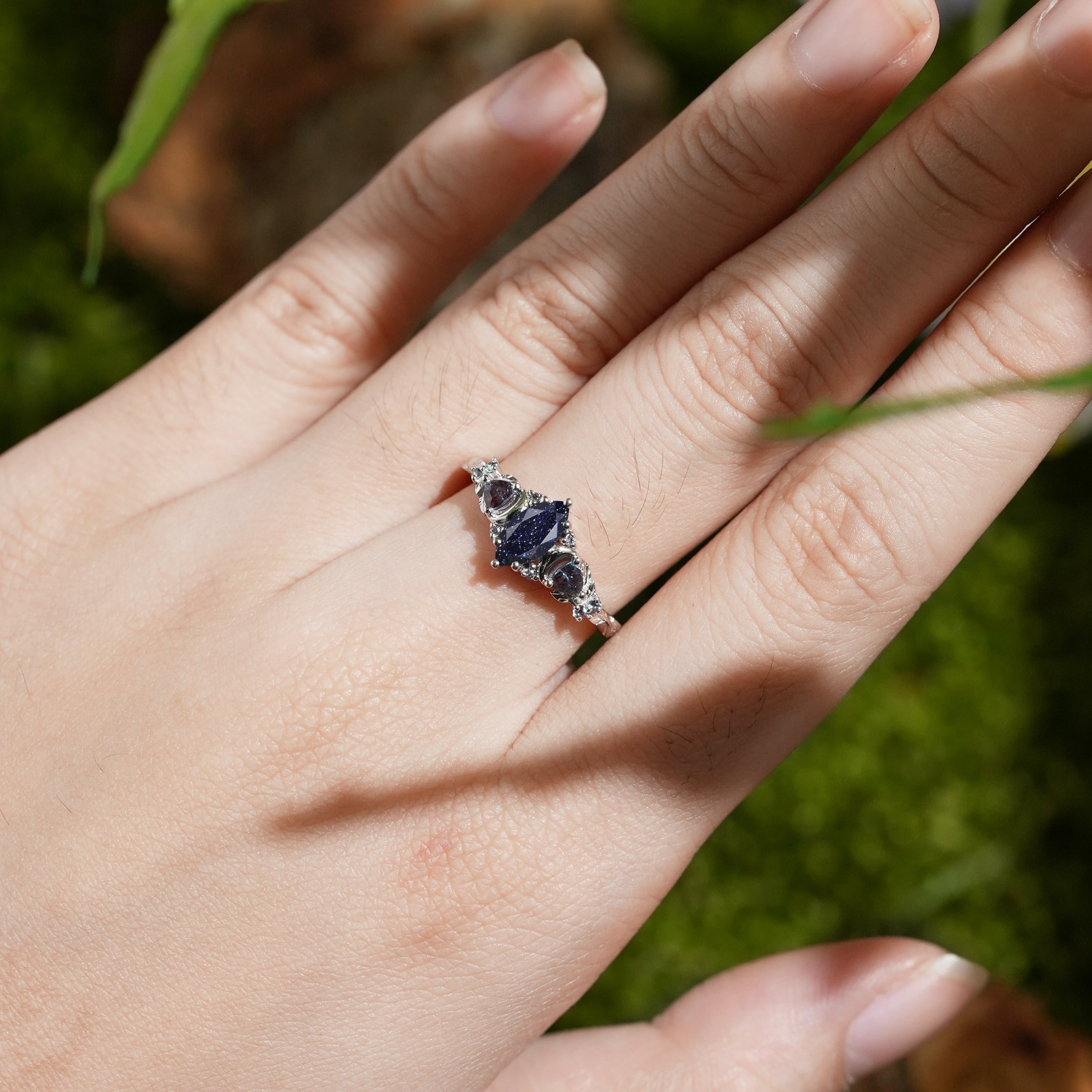 Moon Inspired | Unique Sandstone Leaf & Moon Design Engagement Ring Yellow Gold Promise Rings For Her - LCCjewelry