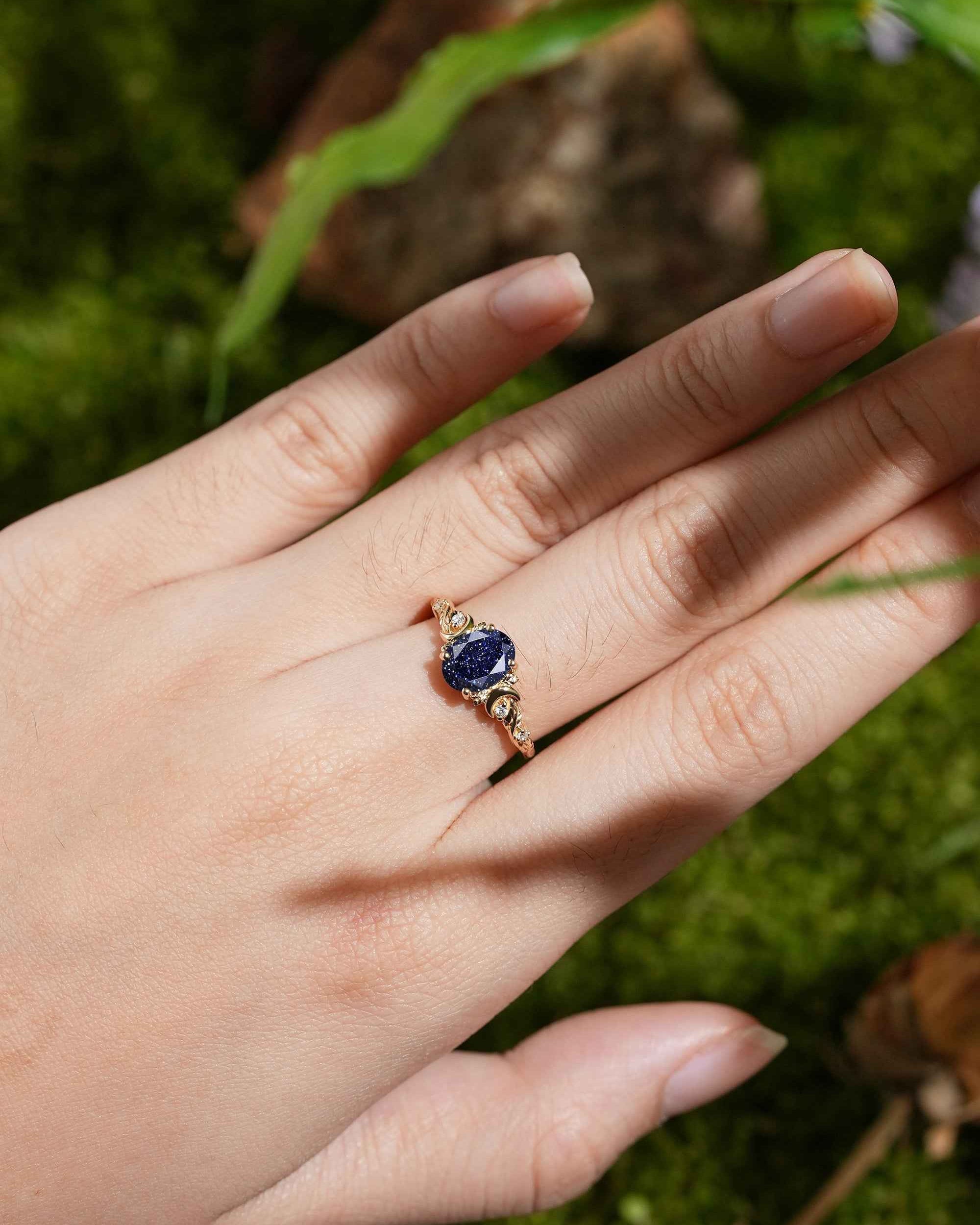 Moon Inspired | Sandstone Leaf & Moon Engagement Ring