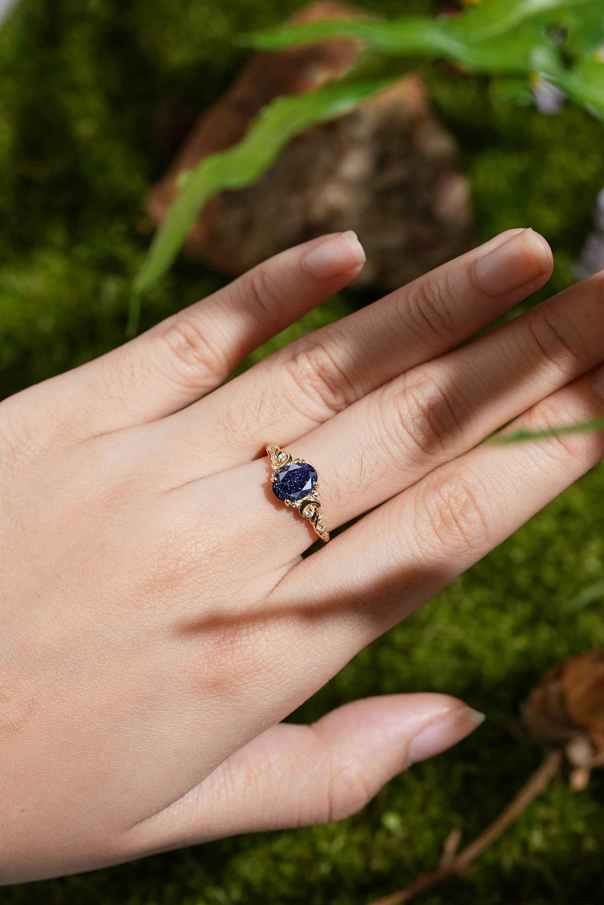 Moon Inspired | Sandstone Leaf & Moon Engagement Ring