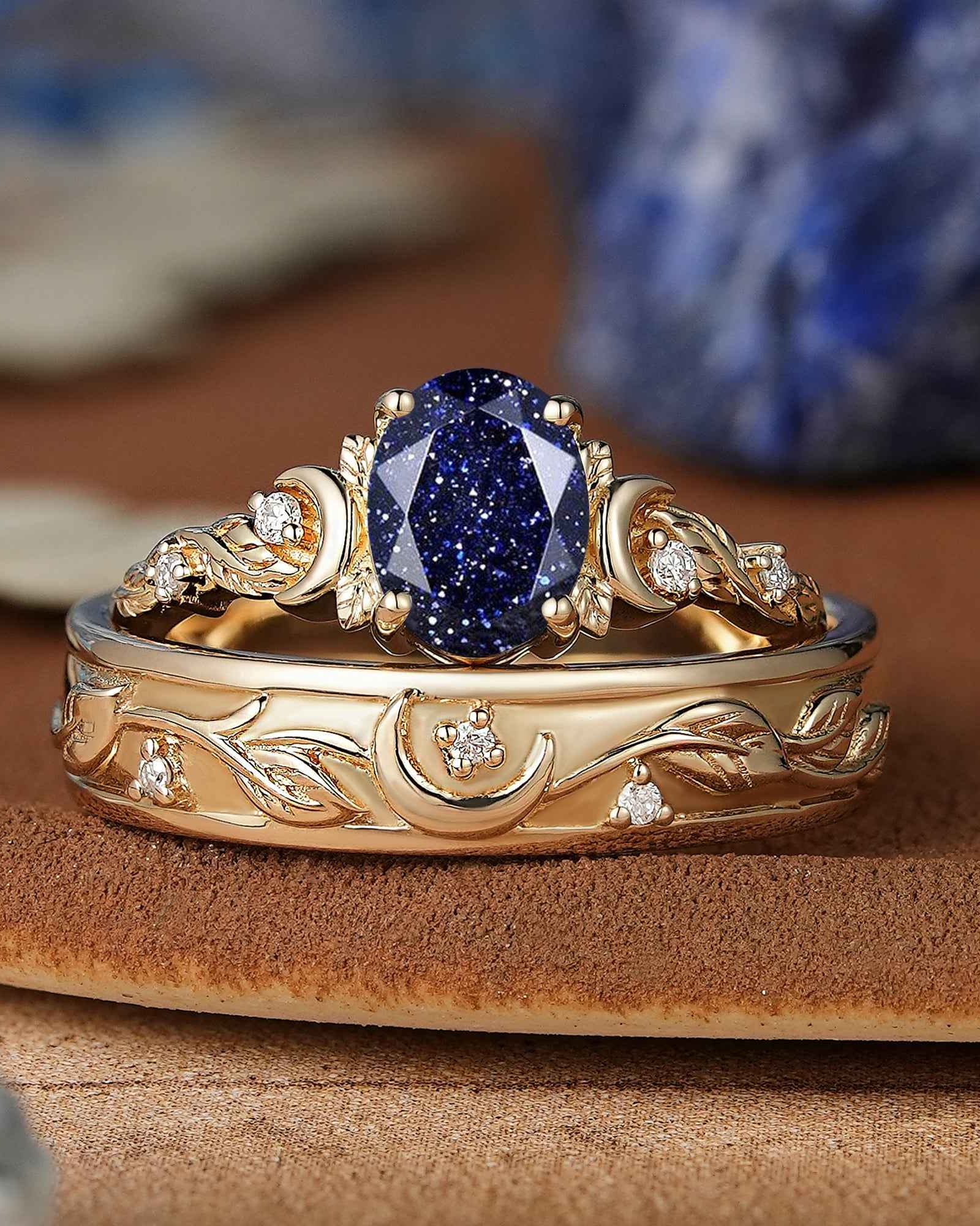 Moon Inspired | Sandstone Couple Rings Leaf & Moon