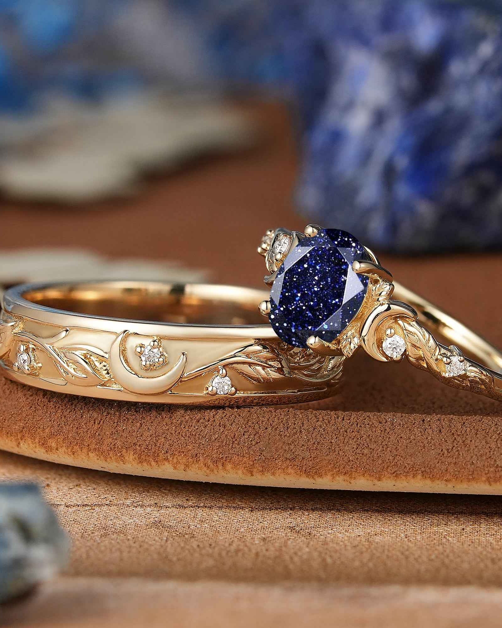 Moon Inspired | Sandstone Couple Rings Leaf & Moon