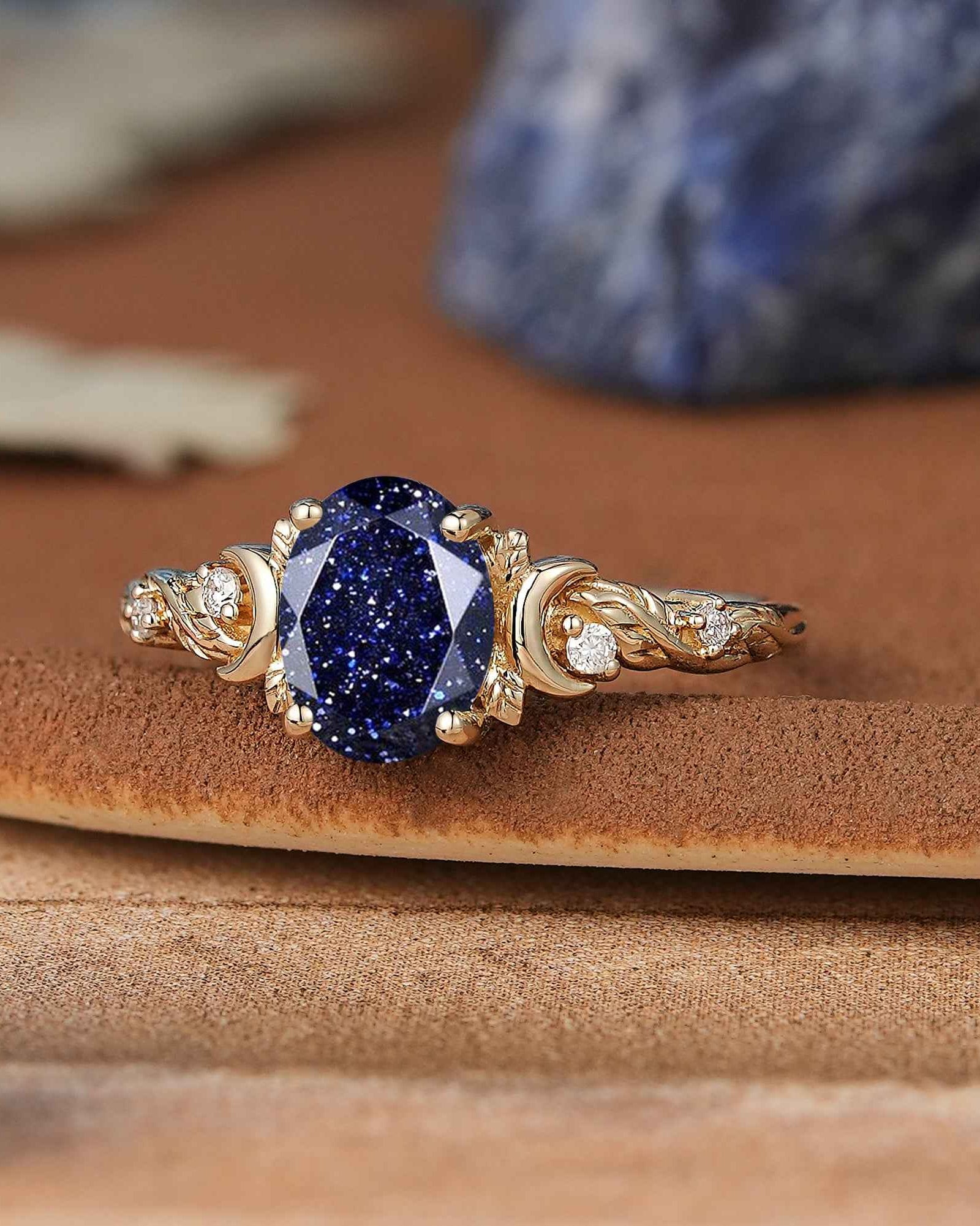 Moon Inspired | Sandstone Leaf & Moon Engagement Ring