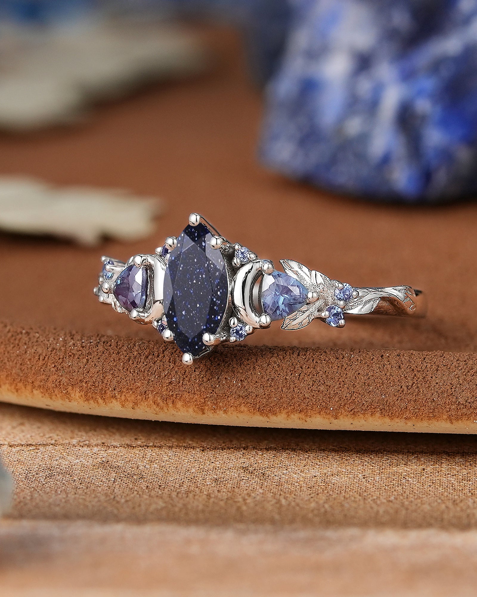 Moon Inspired | Unique Sandstone Leaf & Moon Design Engagement Ring Yellow Gold Promise Rings For Her - LCCjewelry