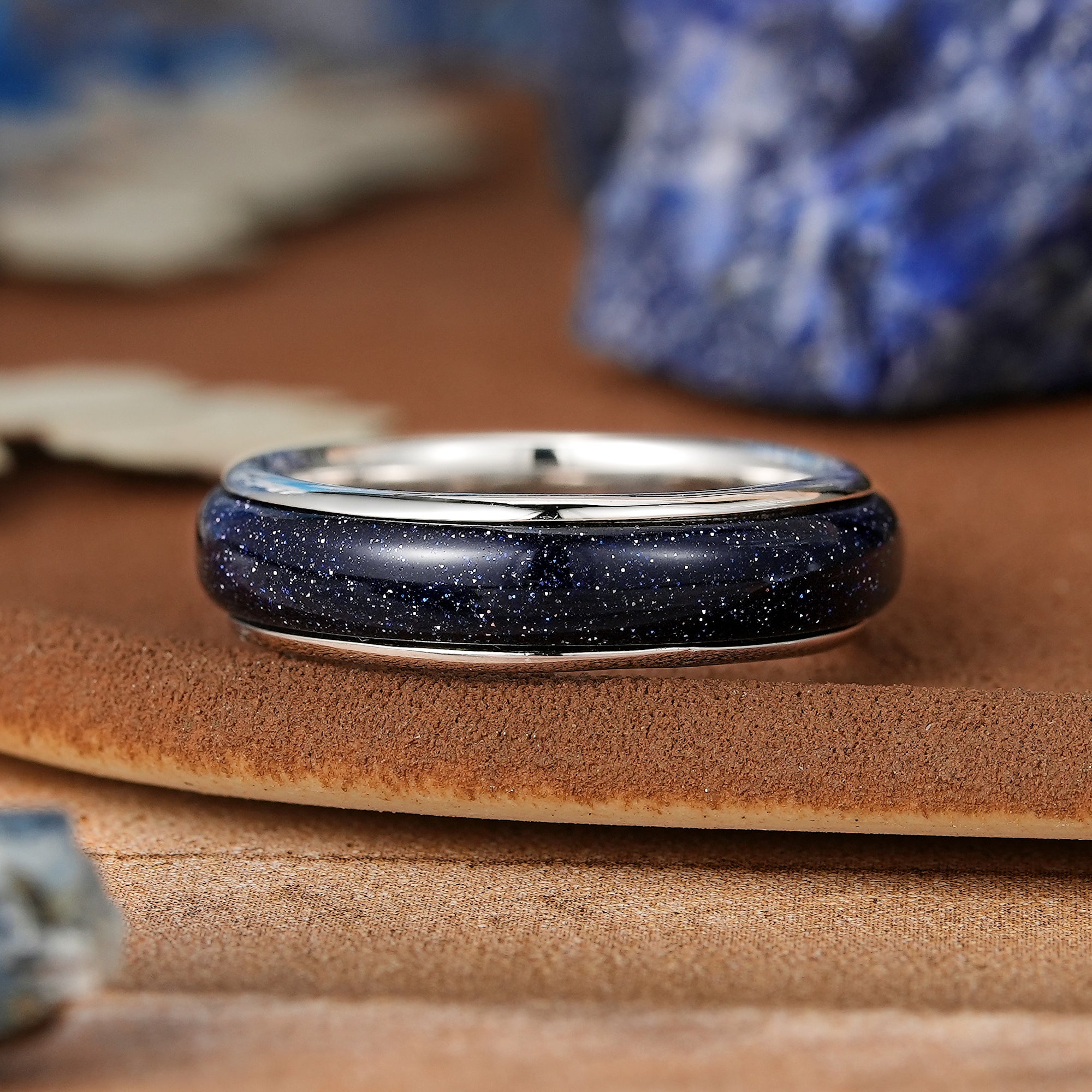 Star Inspired | Unique Star Design Sandstone Wedding Band White Gold Unisex Stacking Ring His and Hers Ring - LCCjewelry