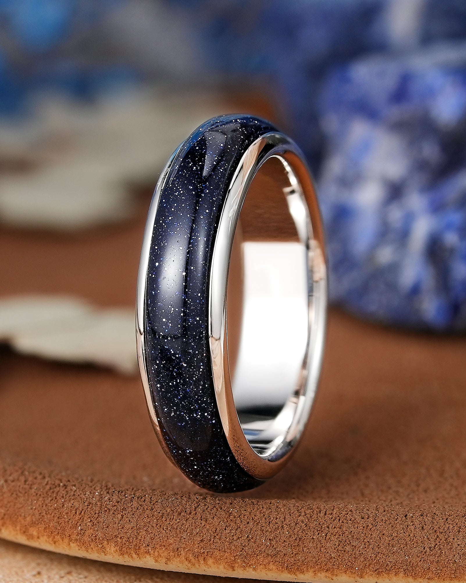 Star Inspired | Unique Star Design Sandstone Wedding Band White Gold Unisex Stacking Ring His and Hers Ring - LCCjewelry