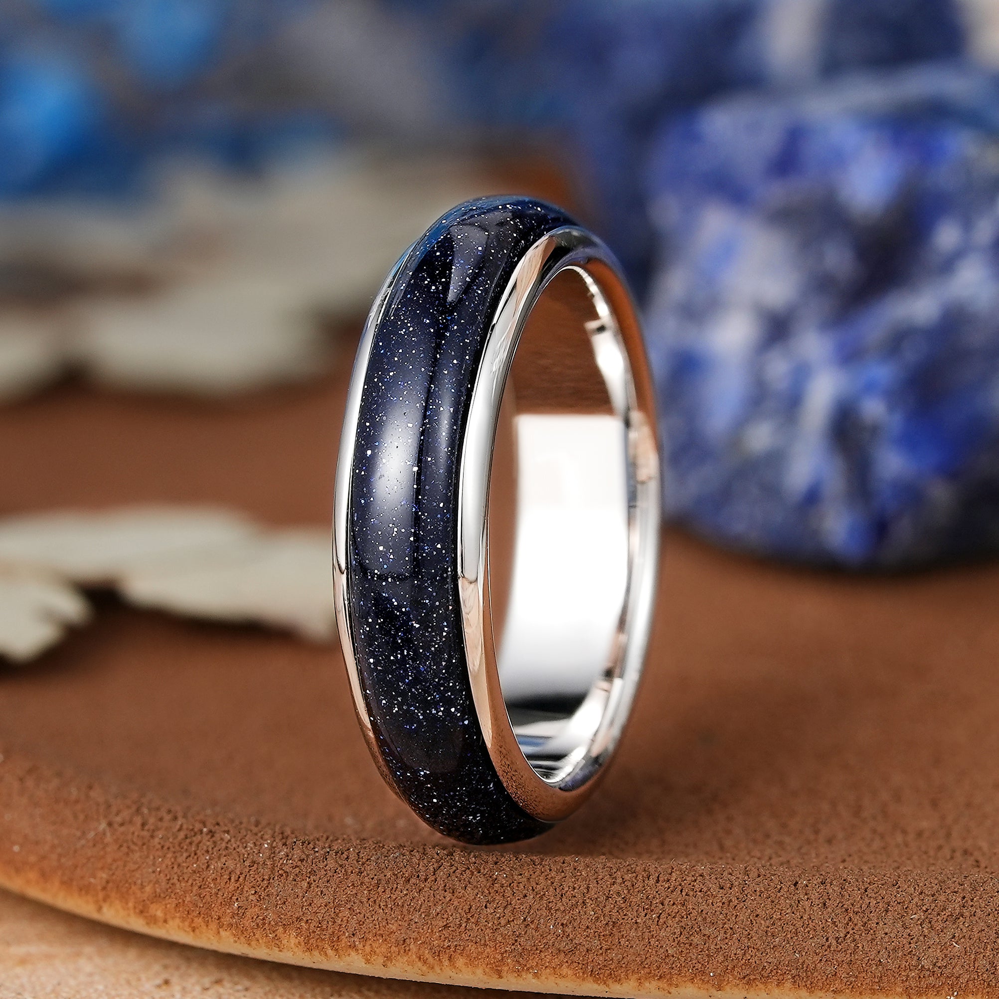 Star Inspired | Unique Star Design Sandstone Wedding Band White Gold Unisex Stacking Ring His and Hers Ring - LCCjewelry