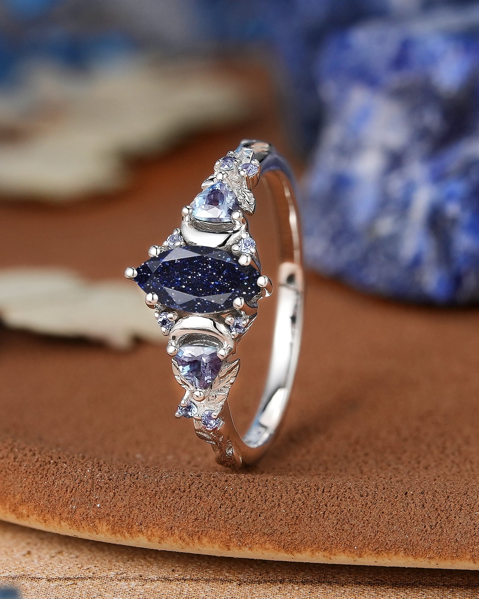 Moon Inspired | Unique Sandstone Leaf & Moon Design Engagement Ring Yellow Gold Promise Rings For Her - LCCjewelry