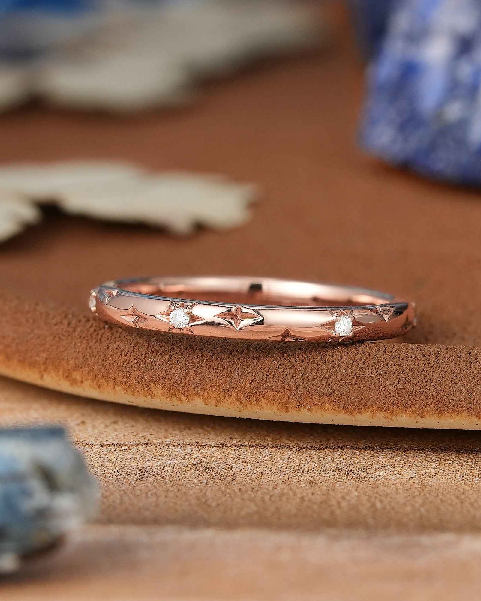 Star Inspired | Unique Star Design Moissanite Wedding Band