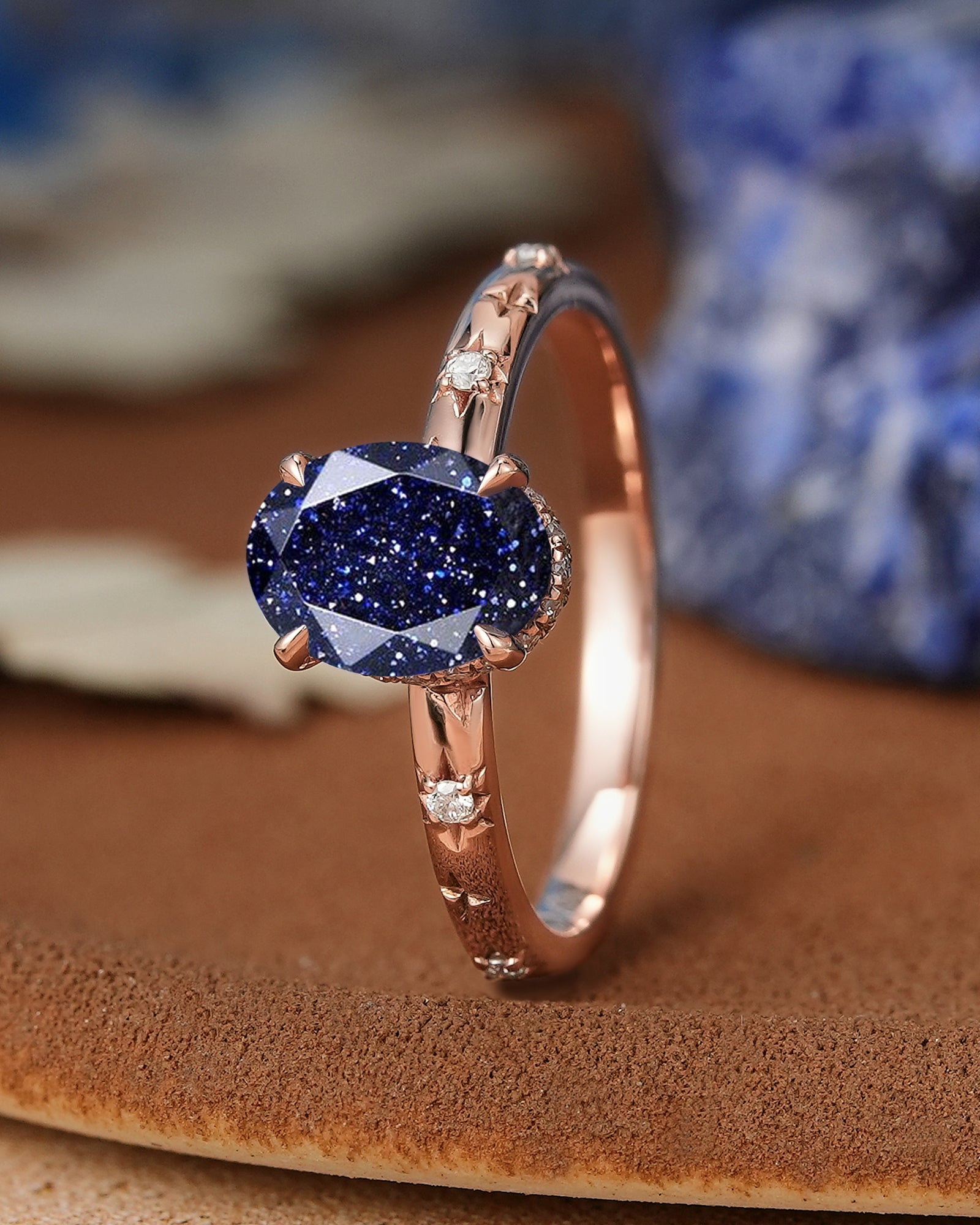 Star Inspired | Unique Sandstone Leaf Design Engagement Ring Rose Gold Promise Rings For Her - LCCjewelry