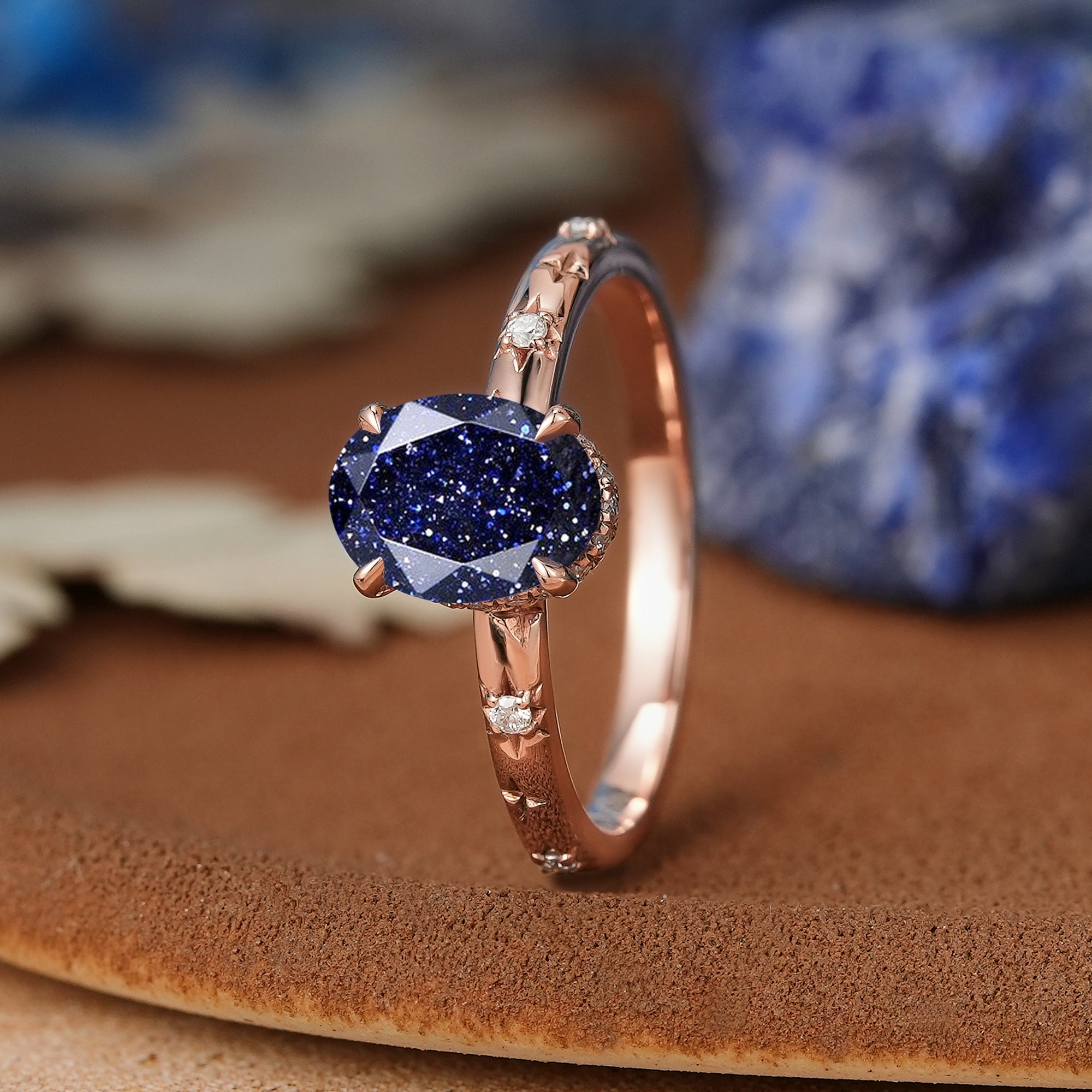 Star Inspired | Unique Sandstone Leaf Design Engagement Ring Rose Gold Promise Rings For Her - LCCjewelry