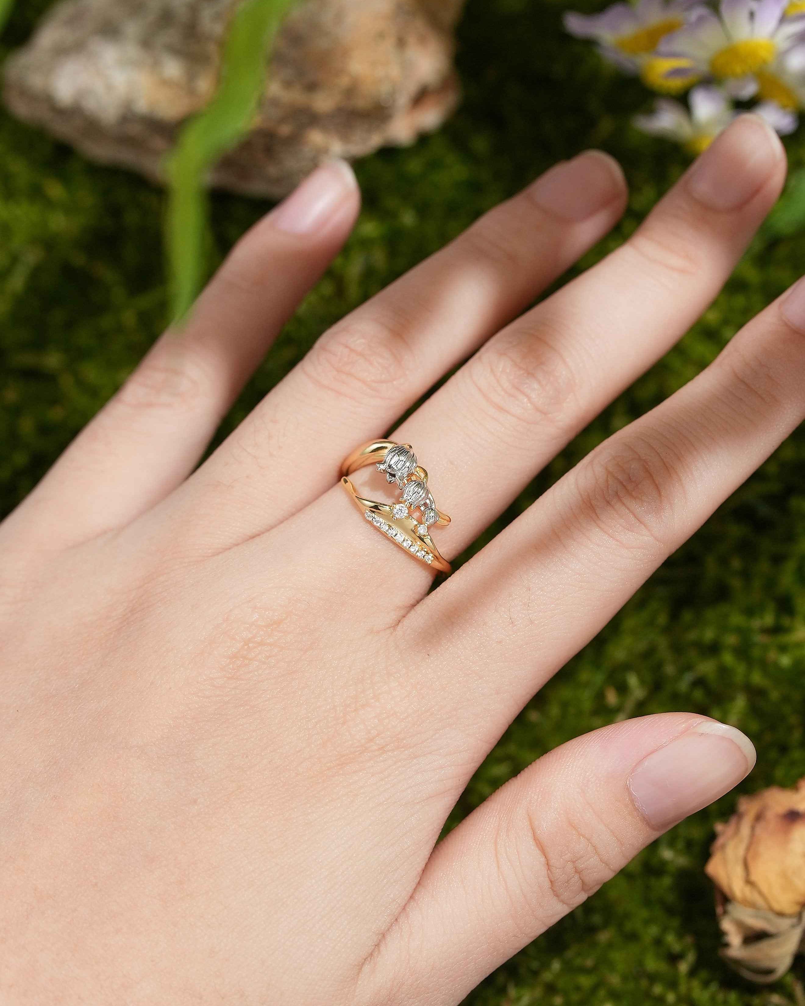 Floral Inspired | Two Tone Lily Of The Valley Bouquet Stem Ring
