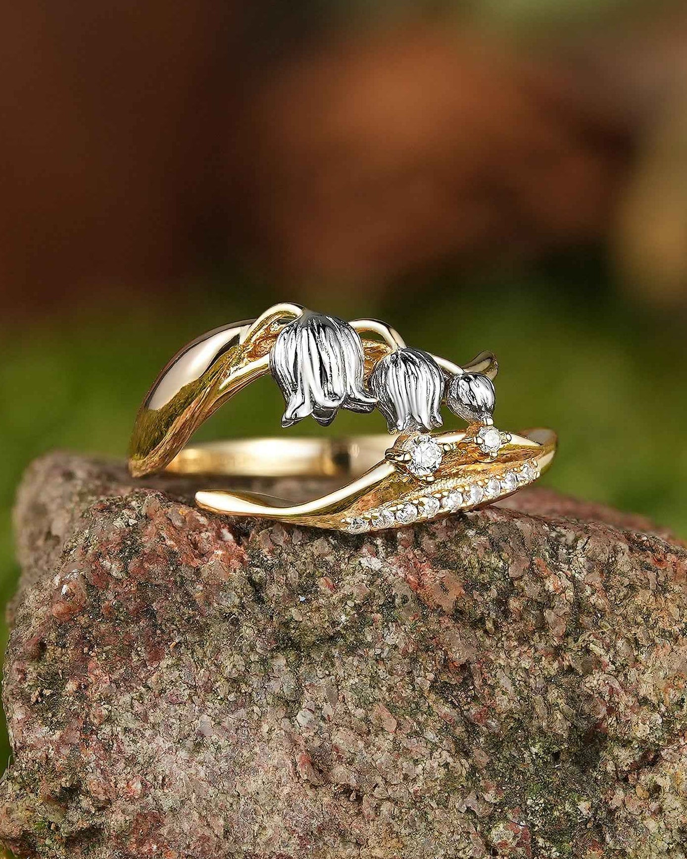 Floral Inspired | Two Tone Lily Of The Valley Bouquet Stem Ring