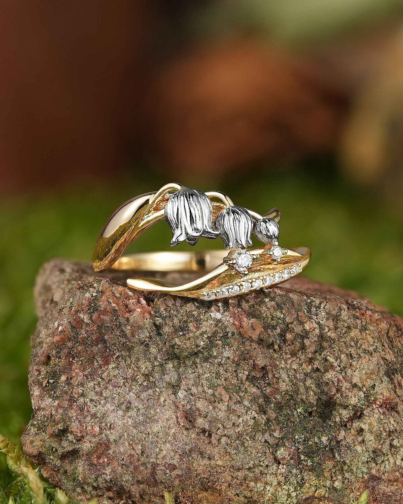 Floral Inspired | Two Tone Lily Of The Valley Bouquet Stem Ring