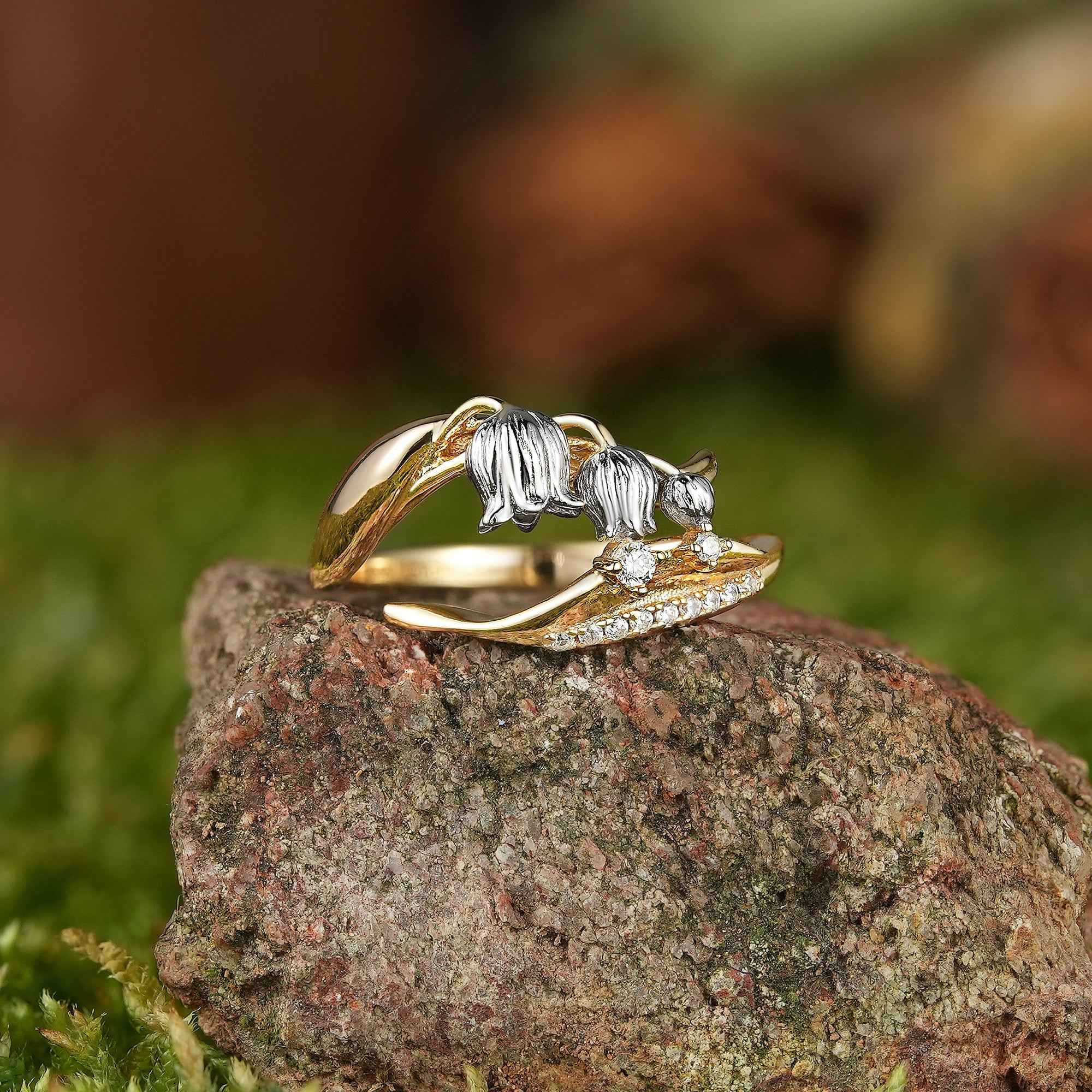Floral Inspired | Two Tone Lily Of The Valley Bouquet Stem Ring