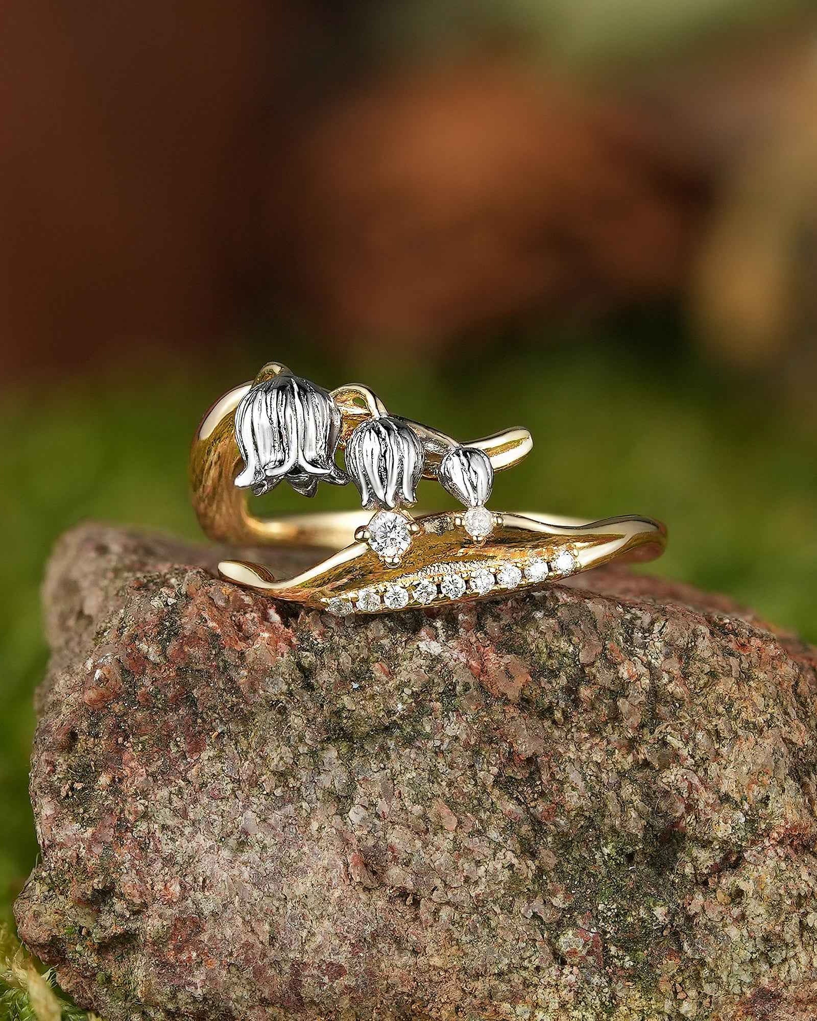 Floral Inspired | Two Tone Lily Of The Valley Bouquet Stem Ring