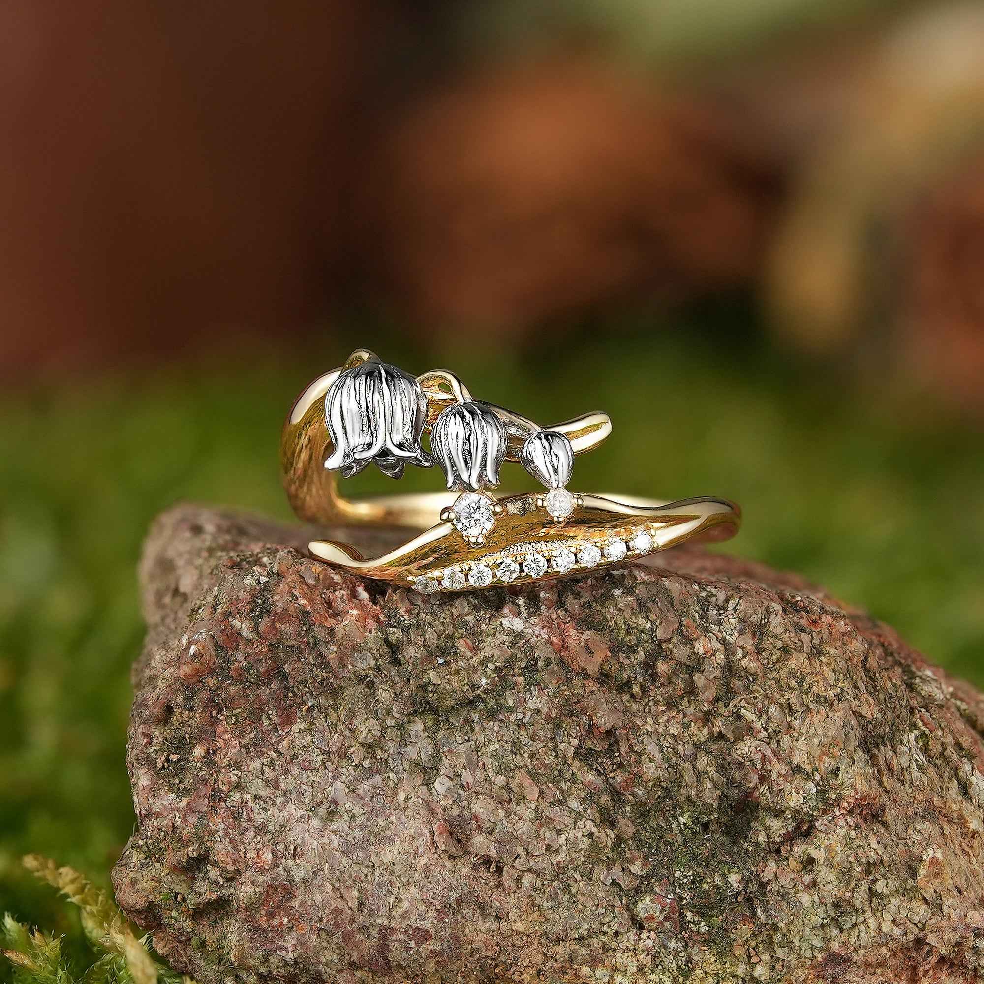 Floral Inspired | Two Tone Lily Of The Valley Bouquet Stem Ring