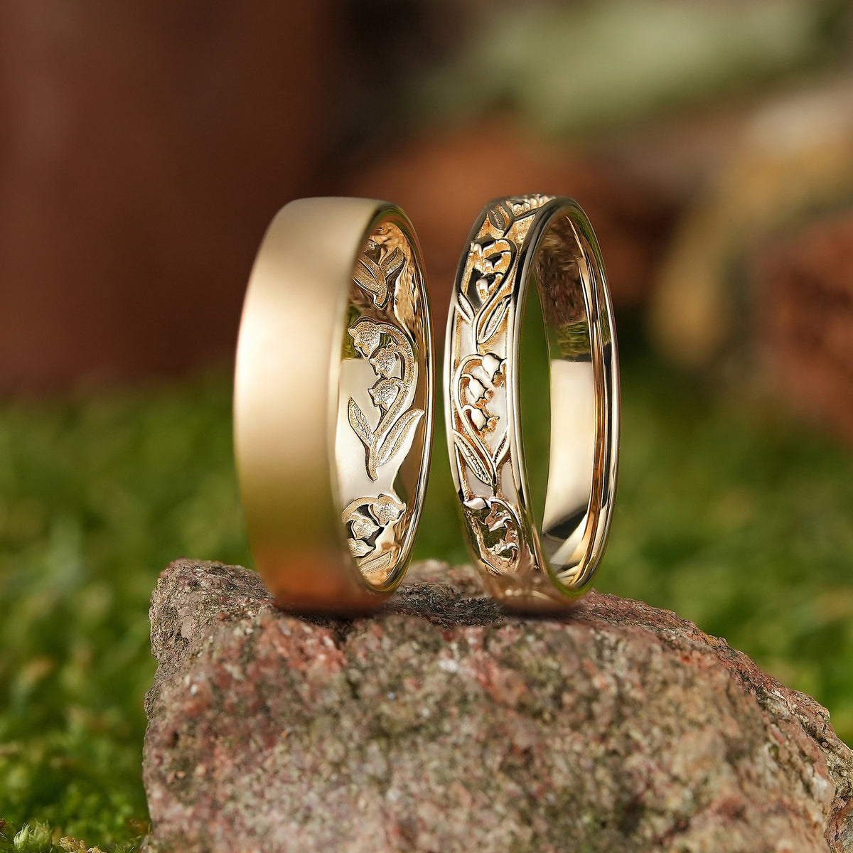 Floral Inspired | 2pcs Lily of the Valley Couple Rings Set