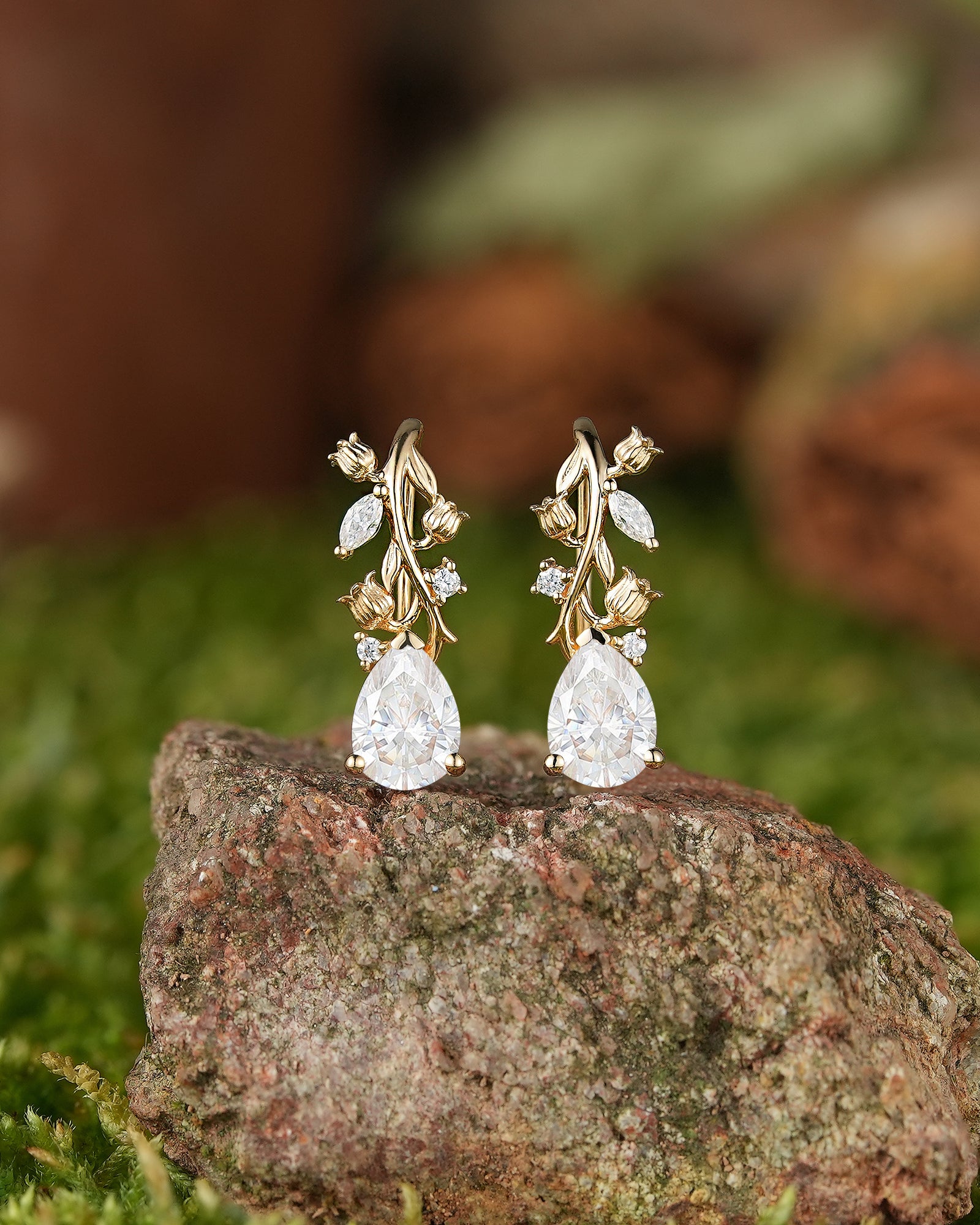 LCCjewelry | Lily of the valley Earrings Yellow Gold Women Jewelry Anniversary Gift Her Custom Handmade Earrings - LCCjewelry