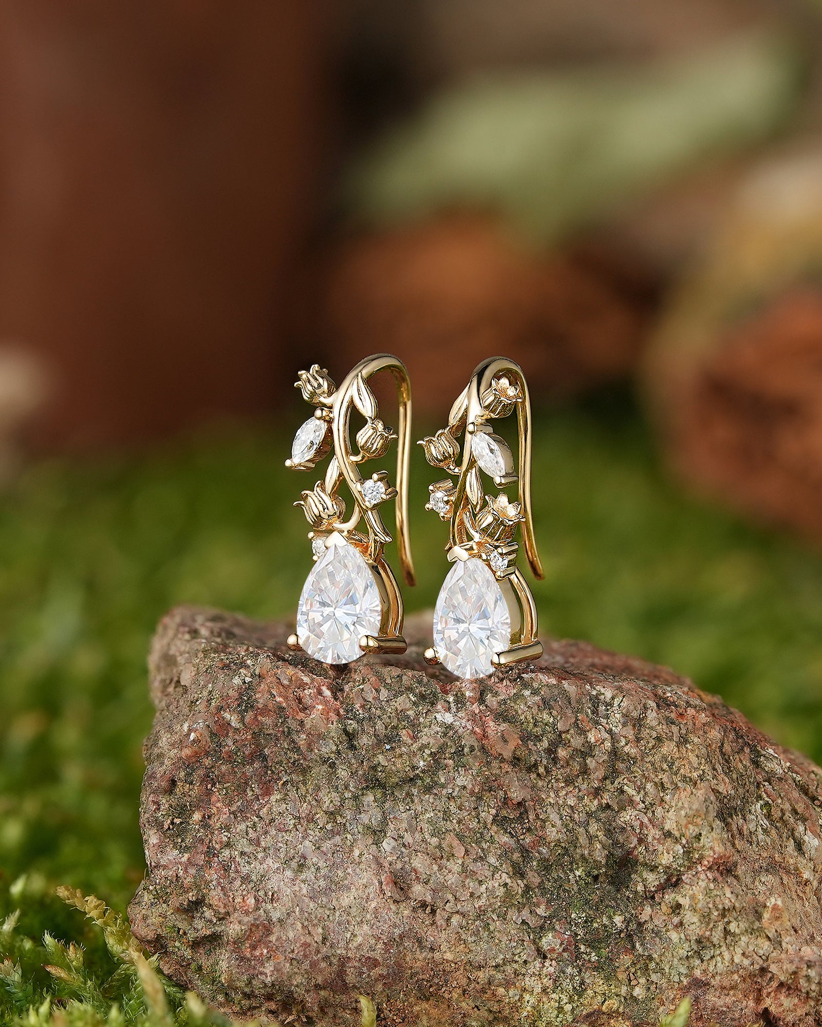 LCCjewelry | Lily of the valley Earrings Yellow Gold Women Jewelry Anniversary Gift Her Custom Handmade Earrings - LCCjewelry