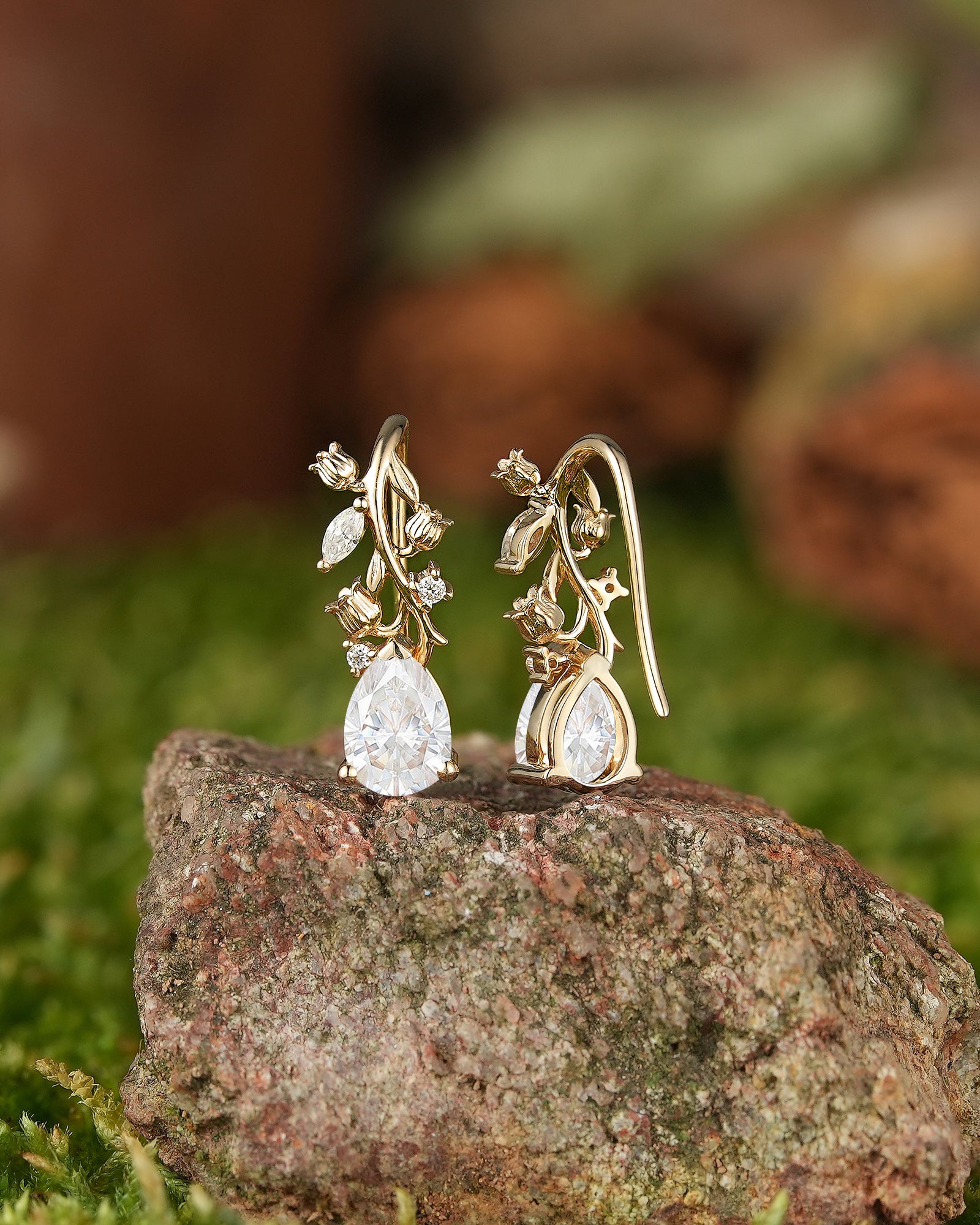 LCCjewelry | Lily of the valley Earrings Yellow Gold Women Jewelry Anniversary Gift Her Custom Handmade Earrings - LCCjewelry