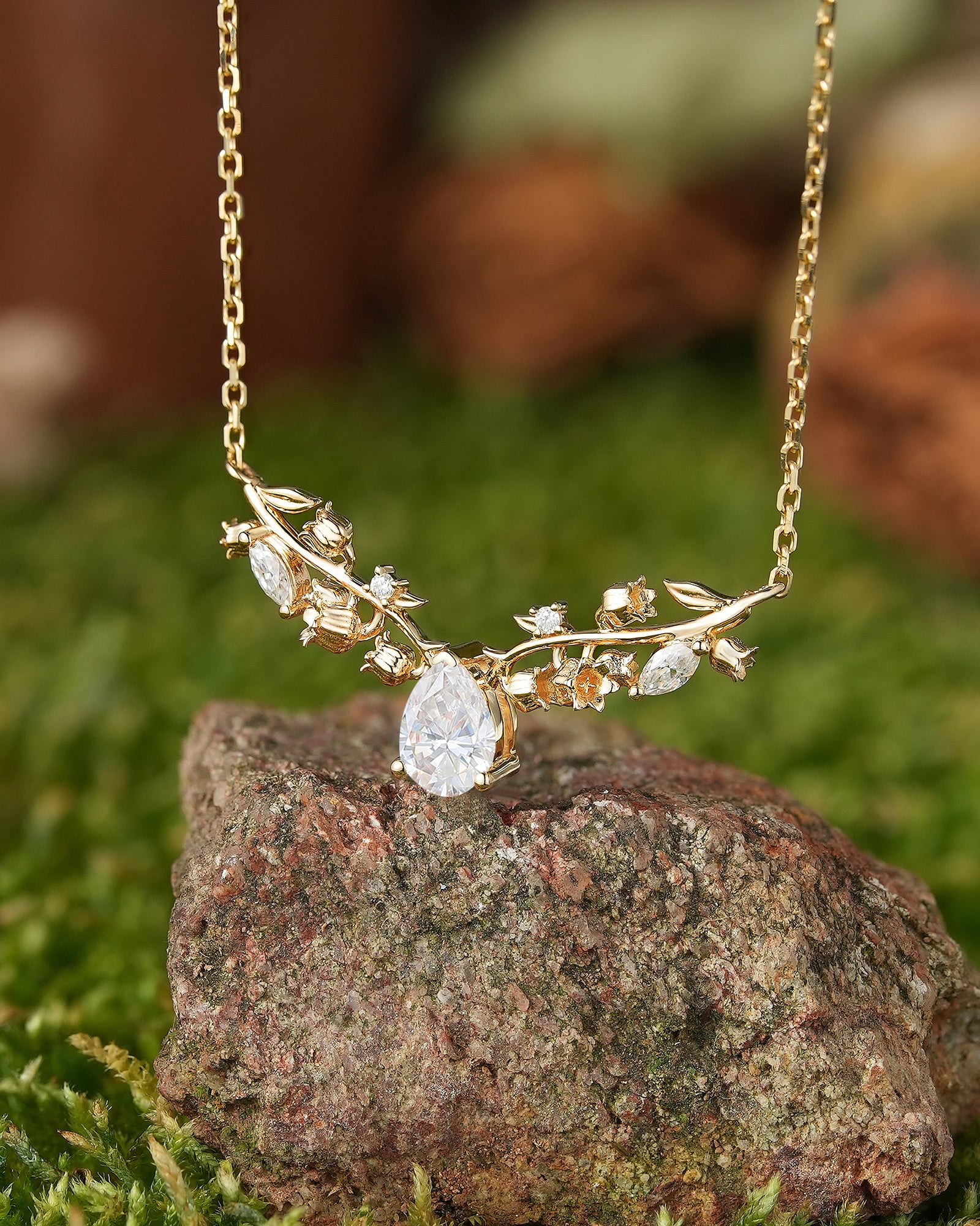 LCCjewelry | Lily of the valley Pendant Women Anniversary Necklace Yellow Gold Necklace For Engagement Ring graduation gifts For Mom - LCCjewelry