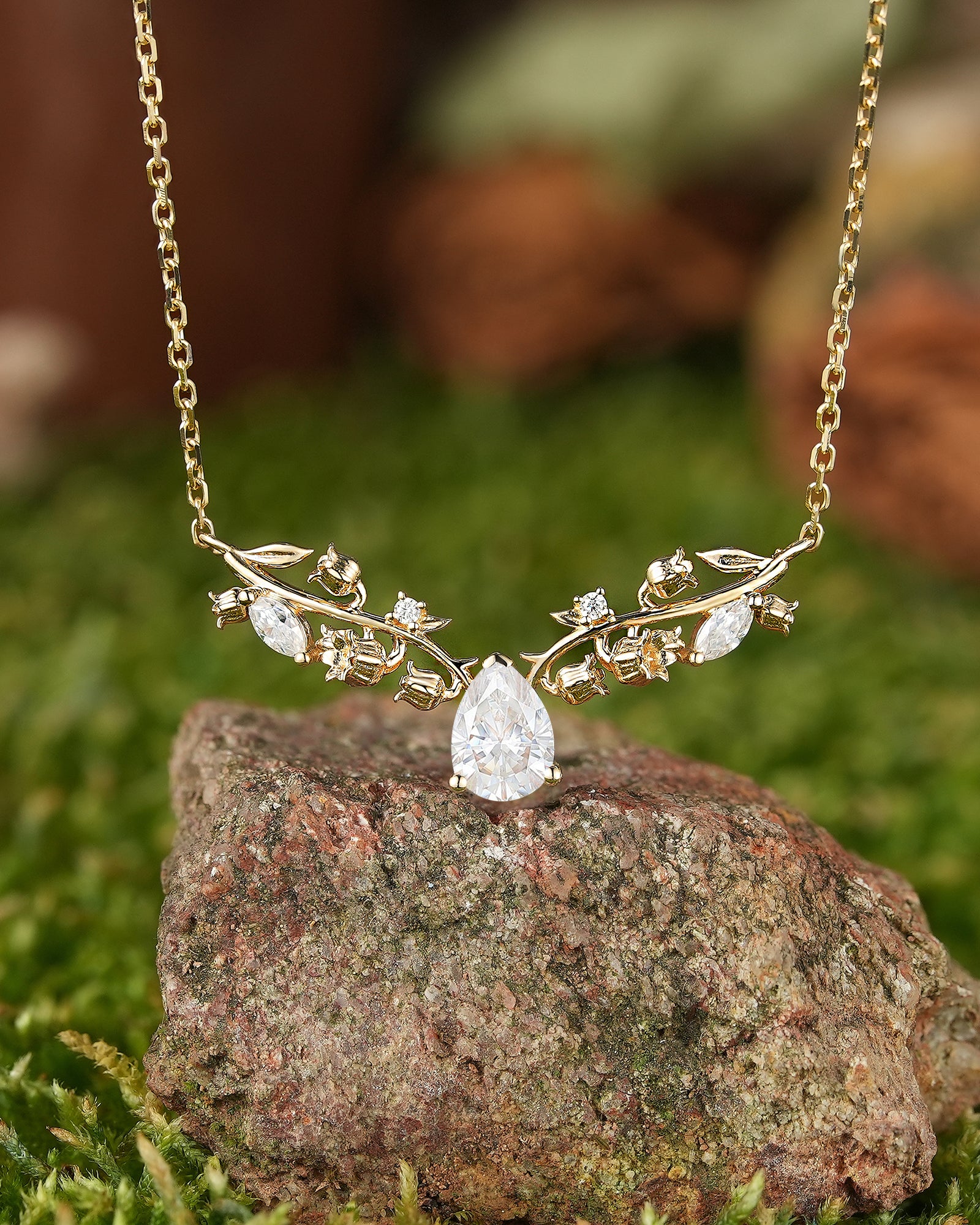 LCCjewelry | Lily of the valley Pendant Women Anniversary Necklace Yellow Gold Necklace For Engagement Ring graduation gifts For Mom - LCCjewelry