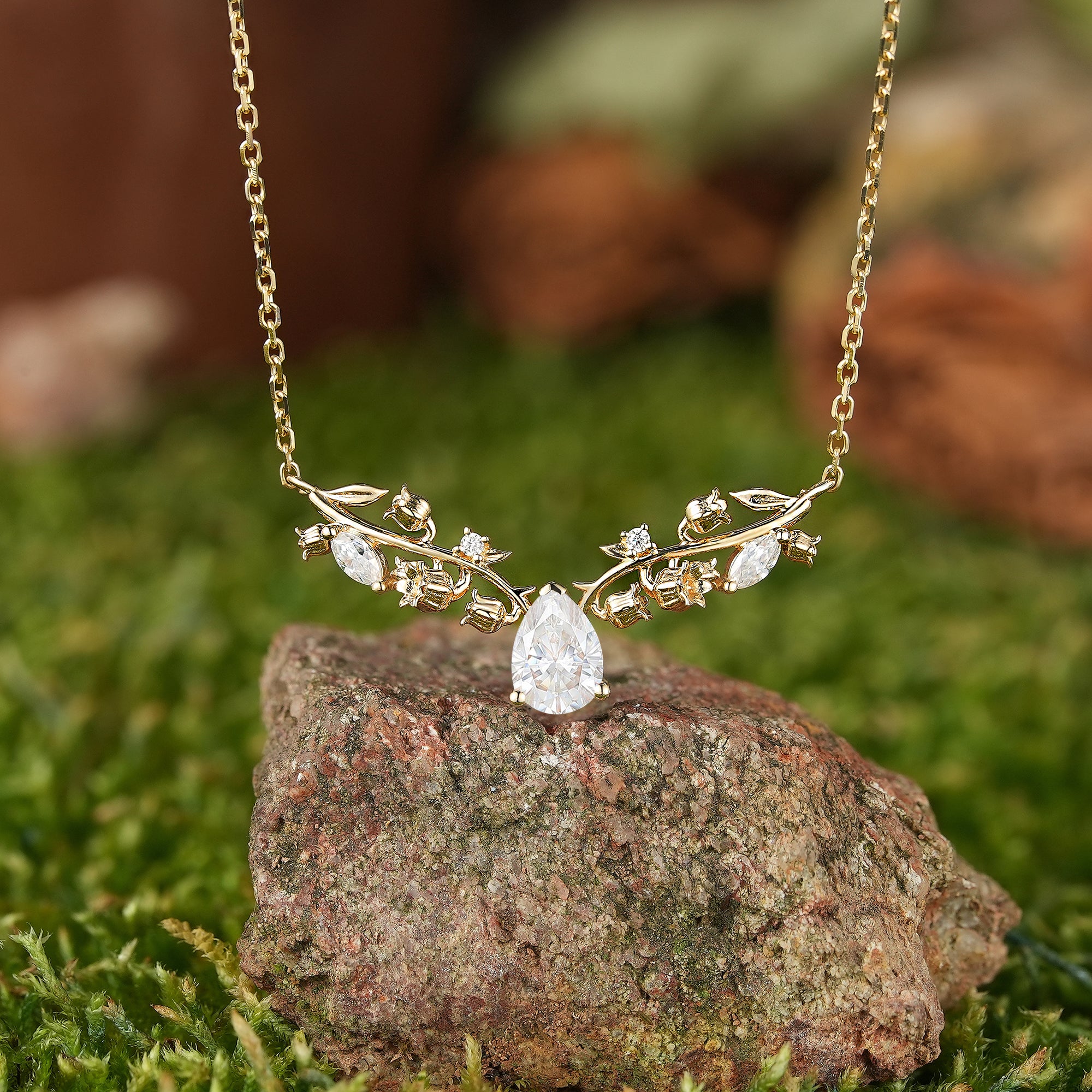 LCCjewelry | Lily of the valley Pendant Women Anniversary Necklace Yellow Gold Necklace For Engagement Ring graduation gifts For Mom - LCCjewelry