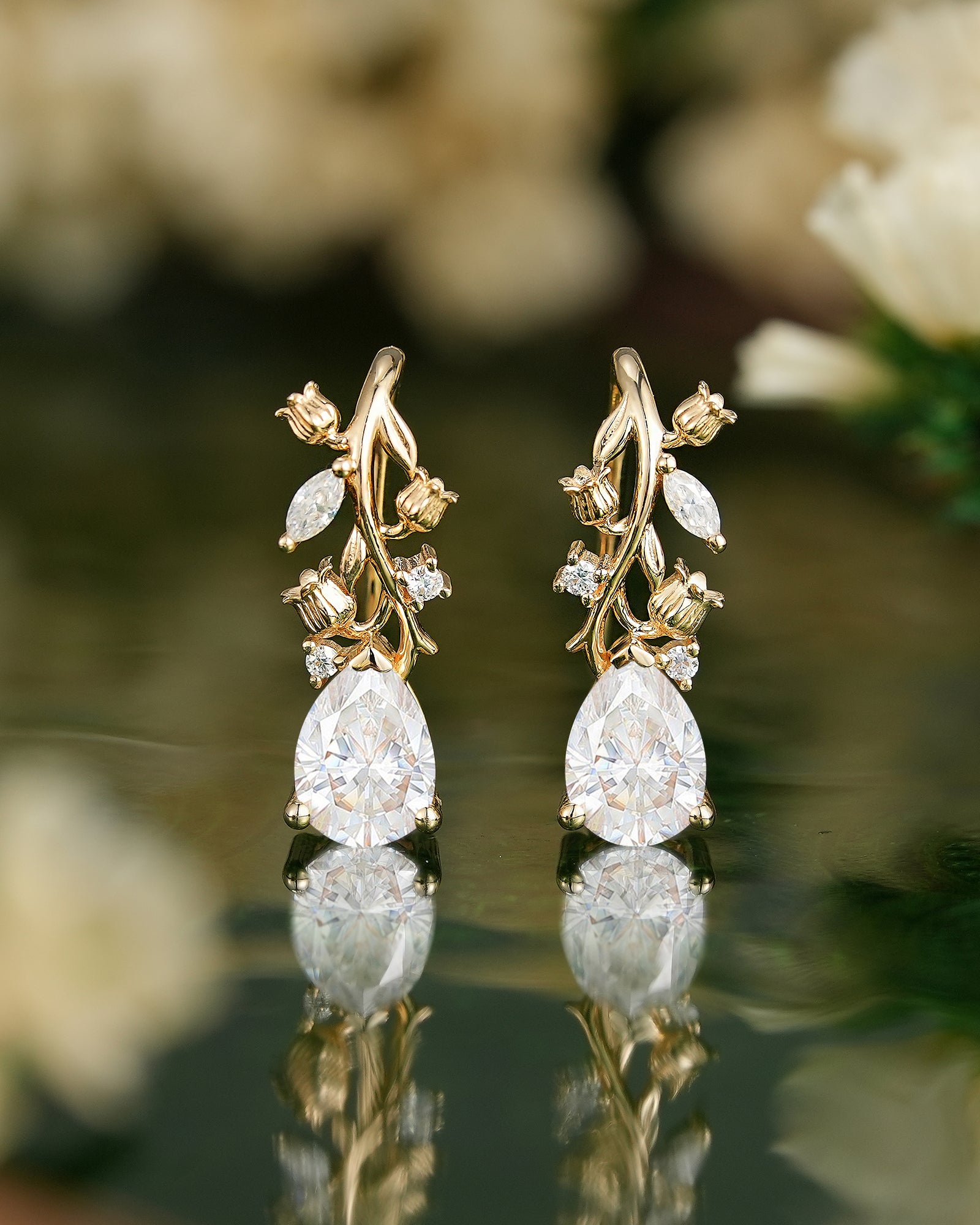 LCCjewelry | Lily of the valley Earrings Yellow Gold Women Jewelry Anniversary Gift Her Custom Handmade Earrings - LCCjewelry