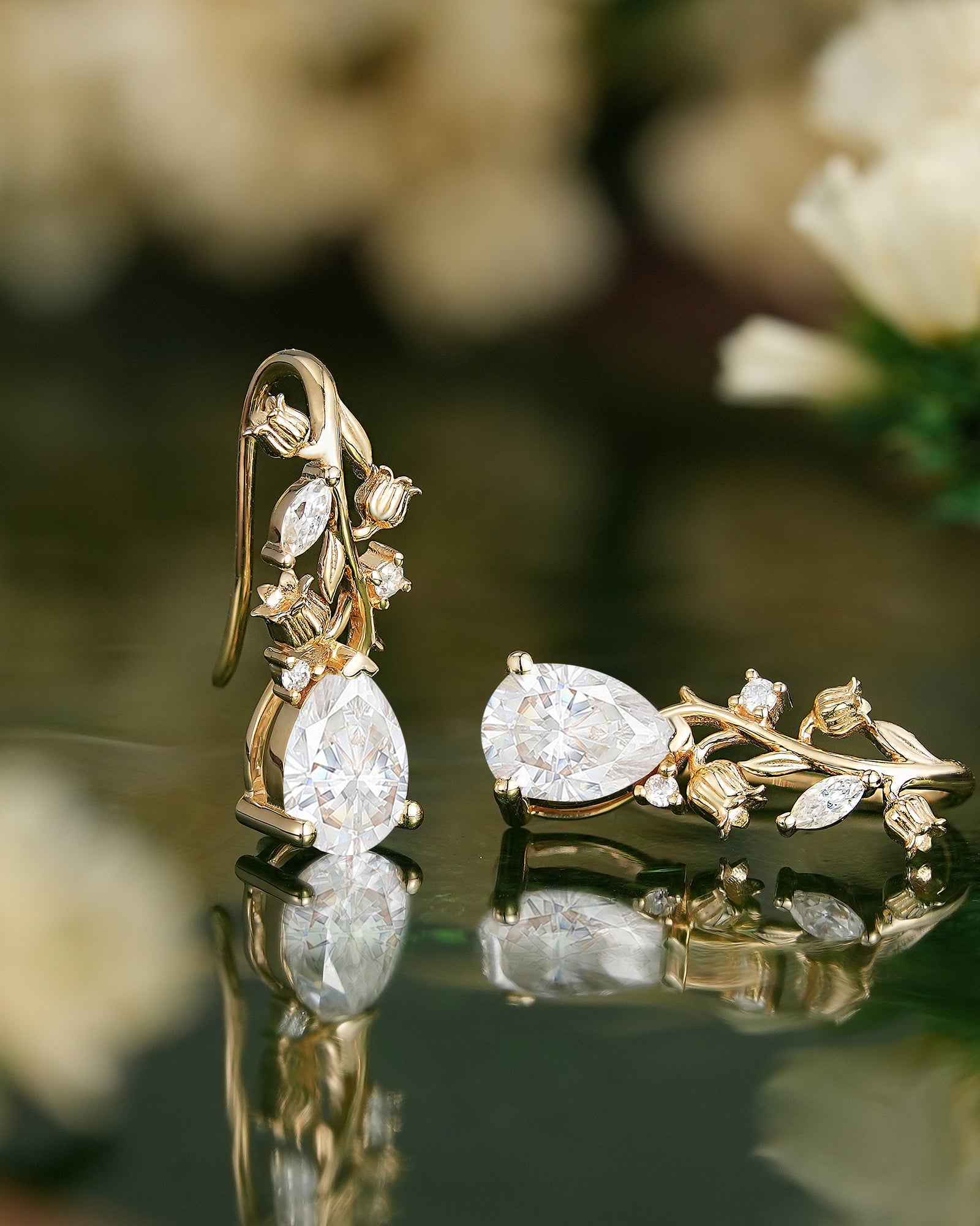 LCCjewelry | Lily of the valley Earrings Yellow Gold Women Jewelry Anniversary Gift Her Custom Handmade Earrings - LCCjewelry