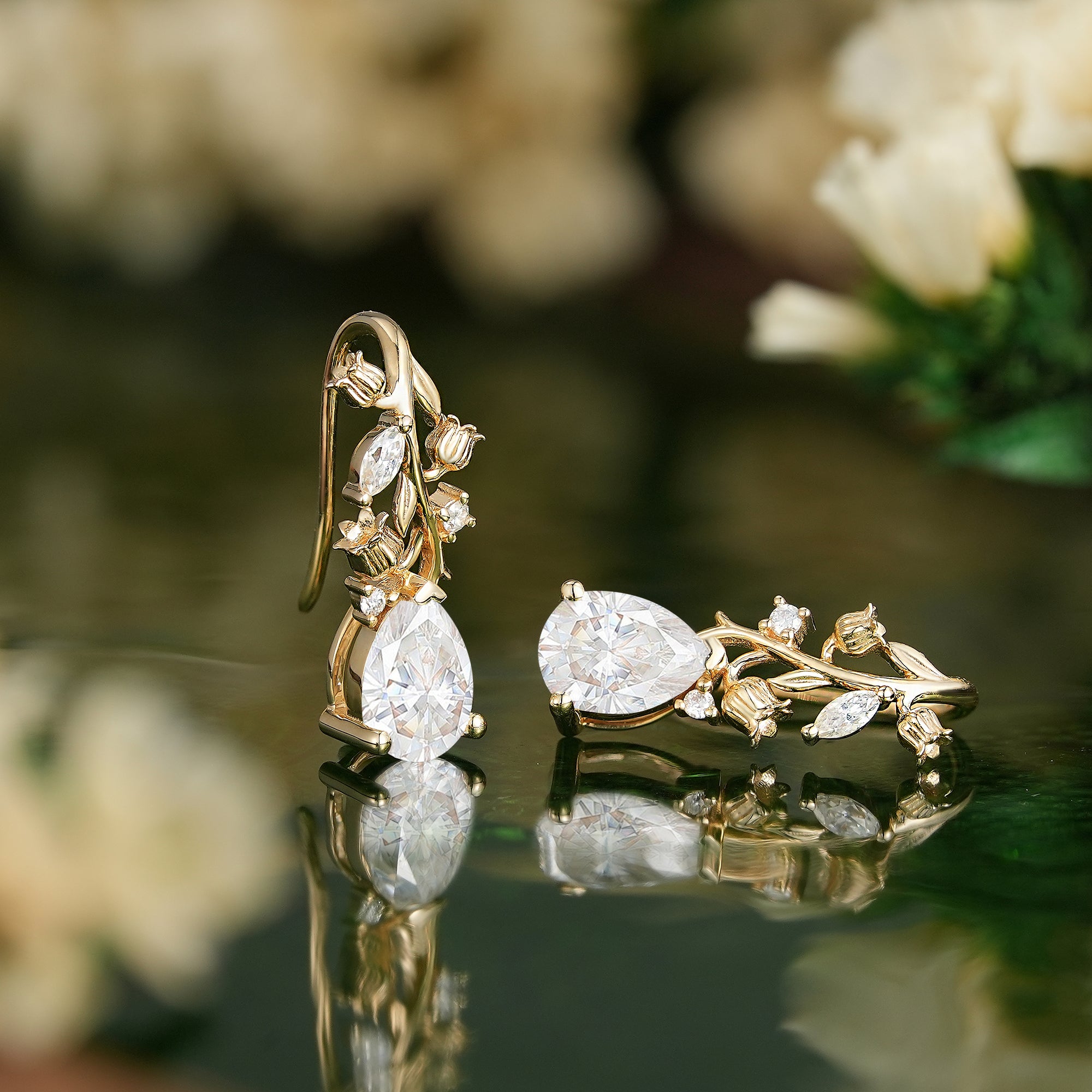 LCCjewelry | Lily of the valley Earrings Yellow Gold Women Jewelry Anniversary Gift Her Custom Handmade Earrings - LCCjewelry