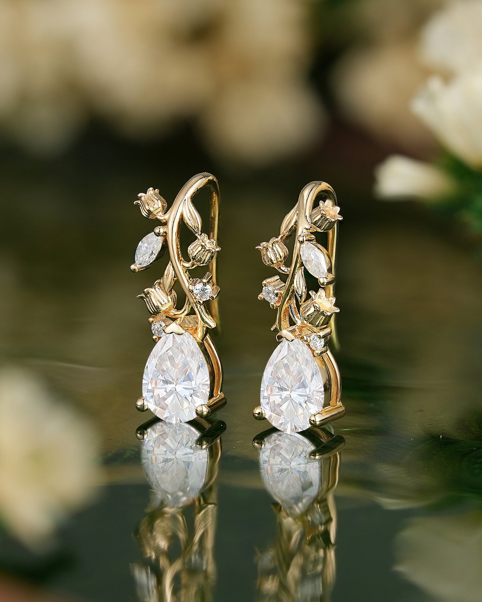 LCCjewelry | Lily of the valley Earrings Yellow Gold Women Jewelry Anniversary Gift Her Custom Handmade Earrings - LCCjewelry