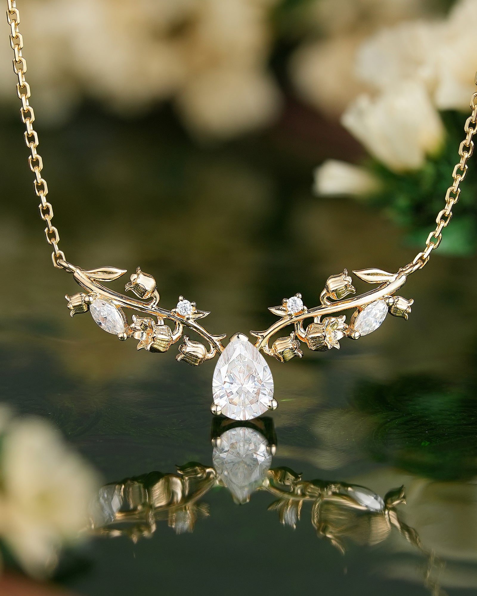 LCCjewelry | Lily of the valley Pendant Women Anniversary Necklace Yellow Gold Necklace For Engagement Ring graduation gifts For Mom - LCCjewelry