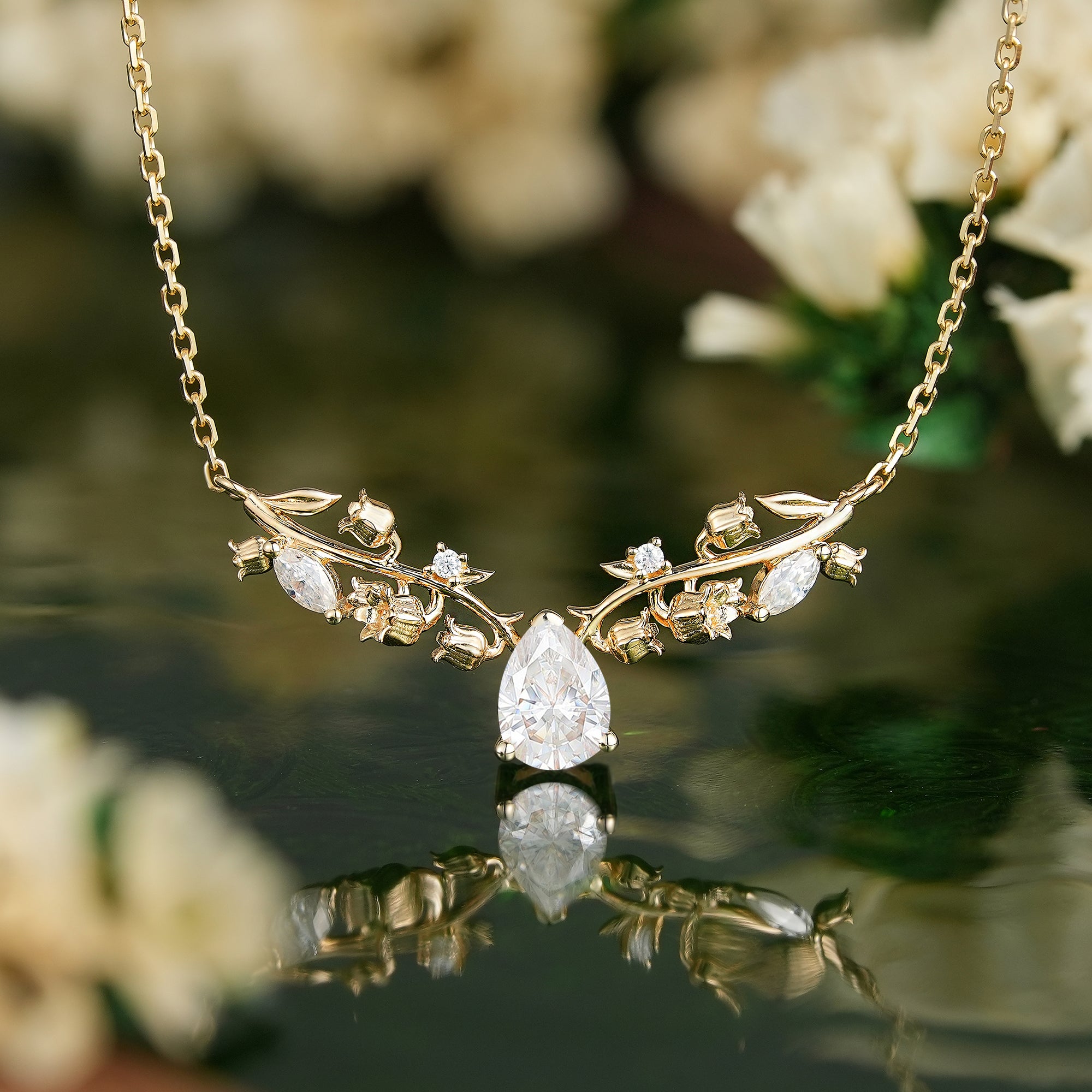 LCCjewelry | Lily of the valley Pendant Women Anniversary Necklace Yellow Gold Necklace For Engagement Ring graduation gifts For Mom - LCCjewelry