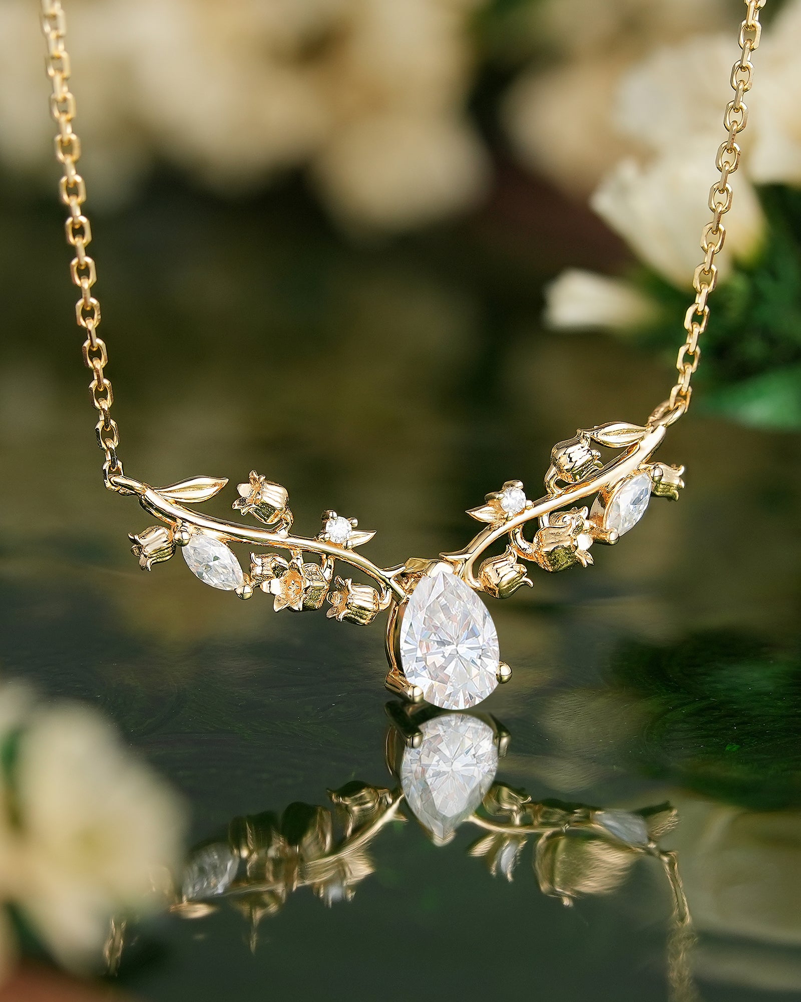 LCCjewelry | Lily of the valley Pendant Women Anniversary Necklace Yellow Gold Necklace For Engagement Ring graduation gifts For Mom - LCCjewelry