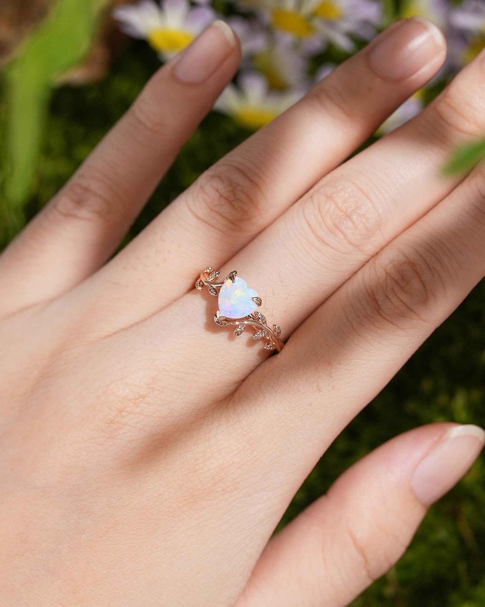 LCCjewelry | Nature Inspired Heart Cut Natural Opal Engagement Ring