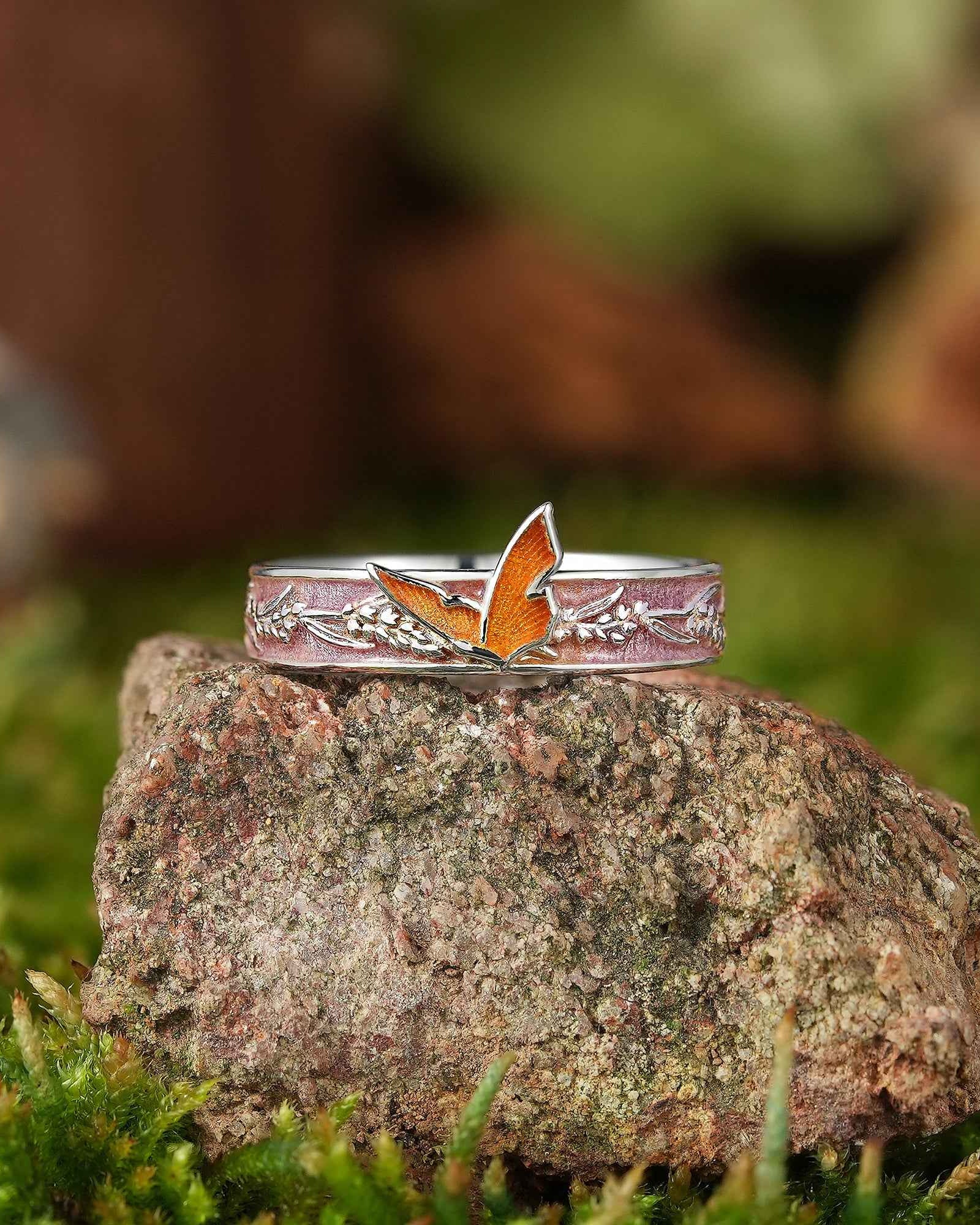 LCCjewelry | Unique Dead Leaf Butterfly Enamel Wedding Band