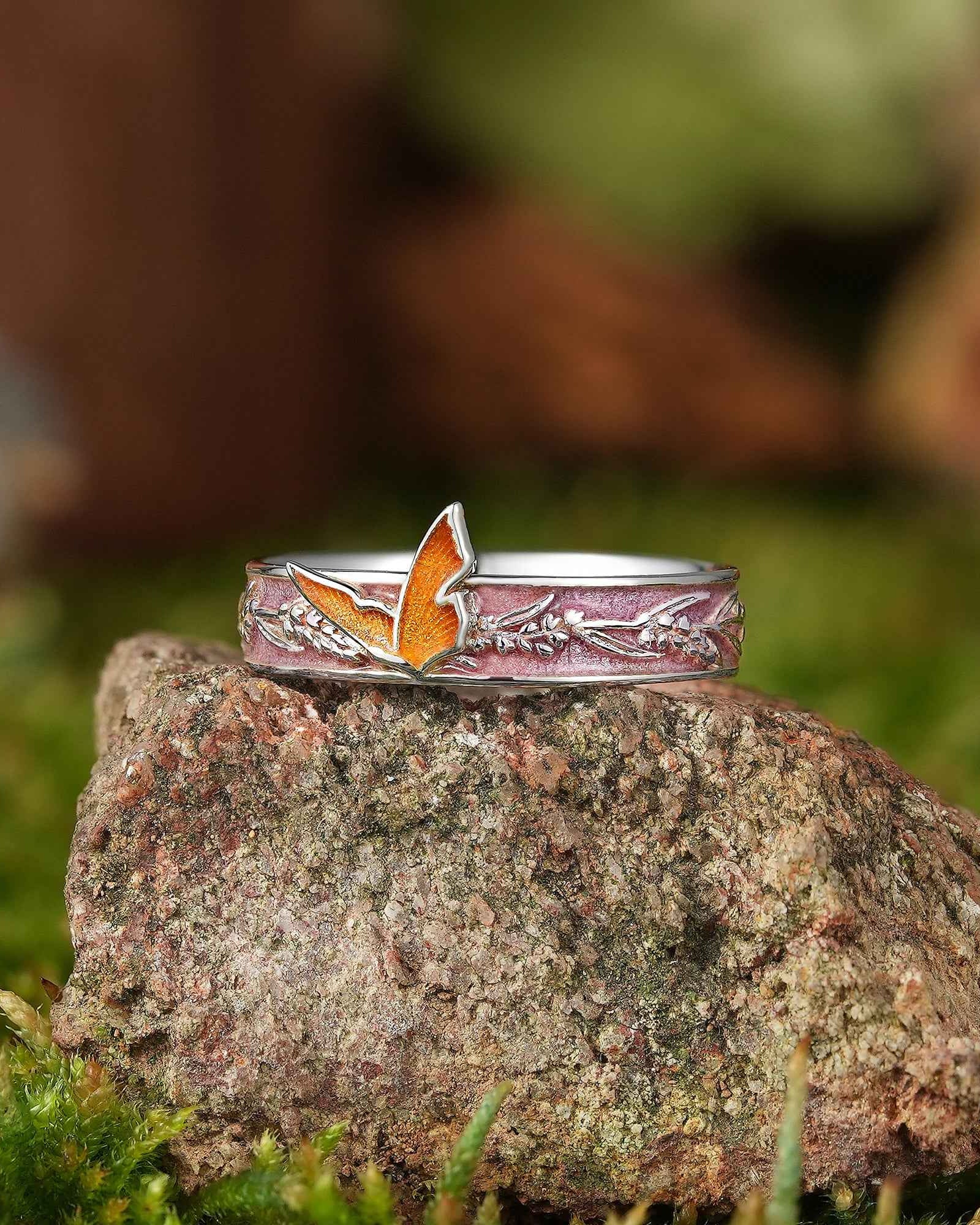 LCCjewelry | Unique Dead Leaf Butterfly Enamel Wedding Band