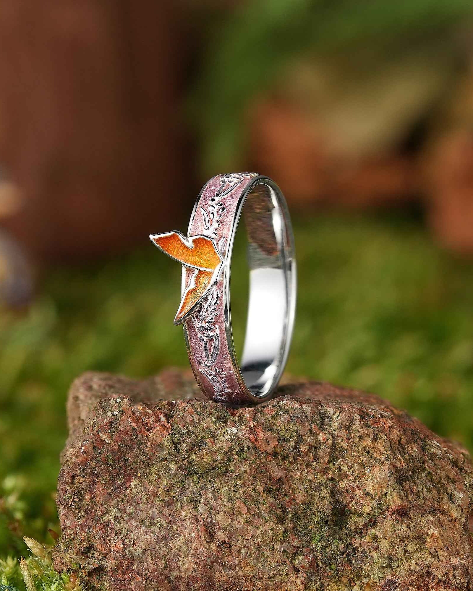LCCjewelry | Unique Dead Leaf Butterfly Enamel Wedding Band