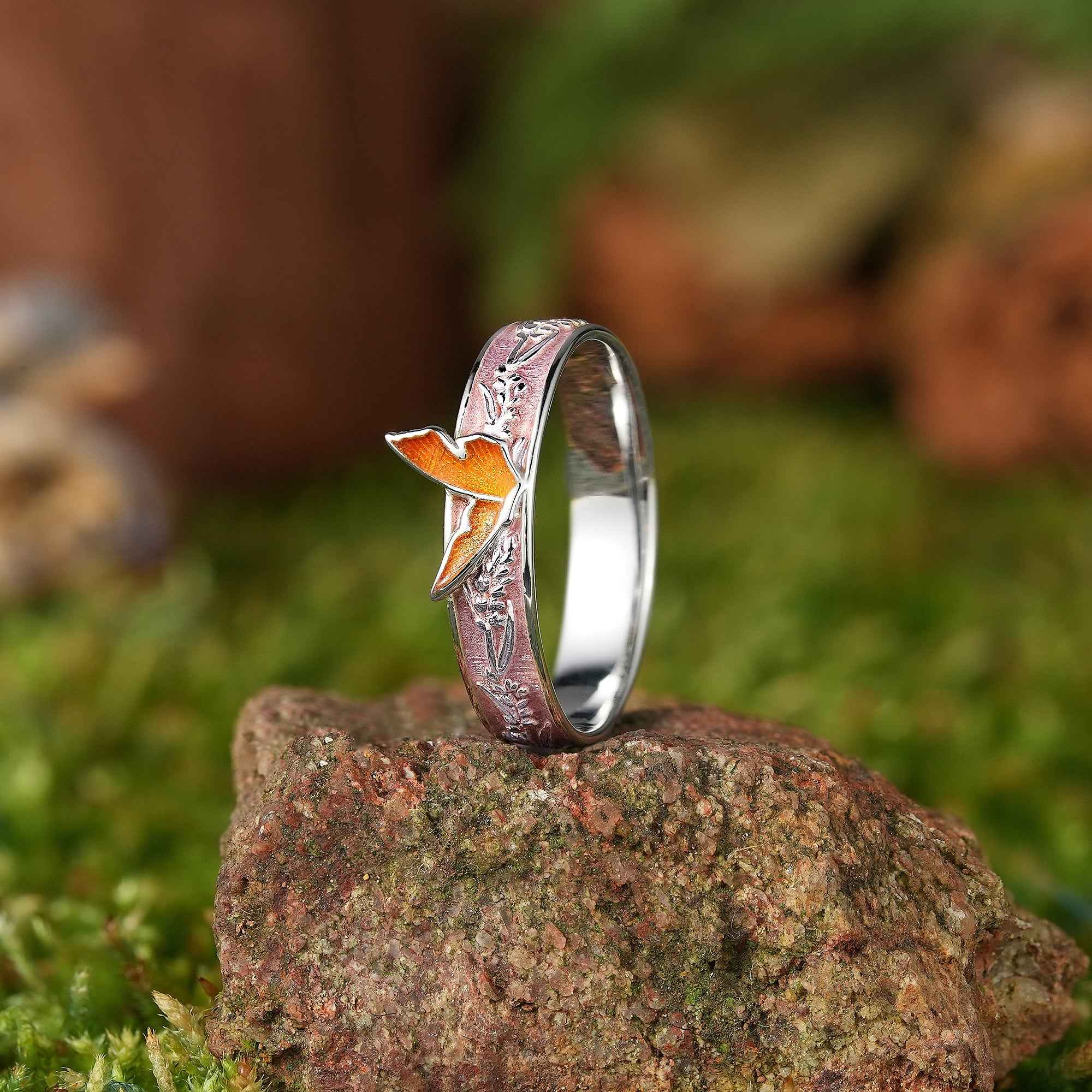 LCCjewelry | Unique Dead Leaf Butterfly Enamel Wedding Band