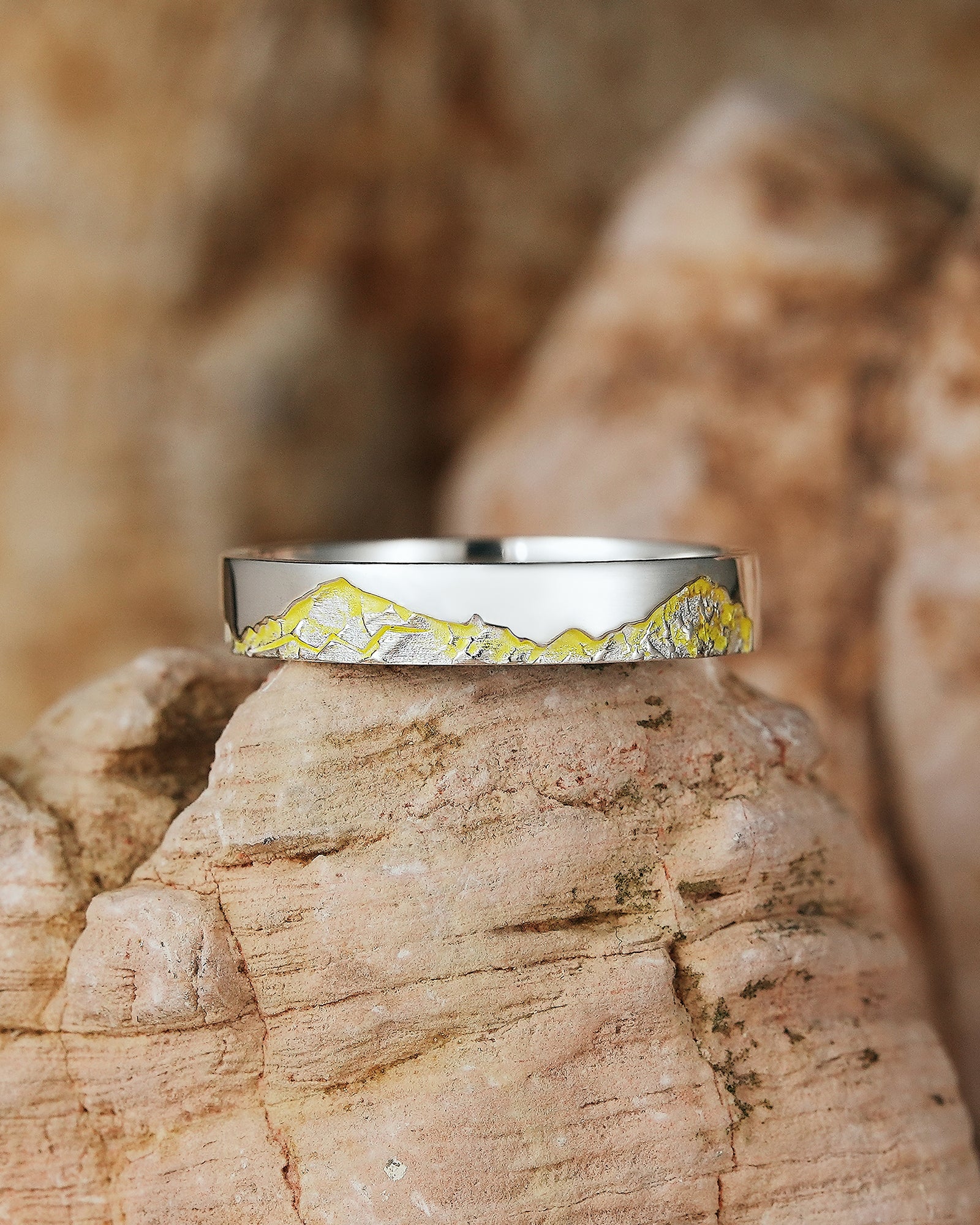 LCCjewelry | Unique Mountain Design Yellow Enamel Wedding Band - LCCjewelry