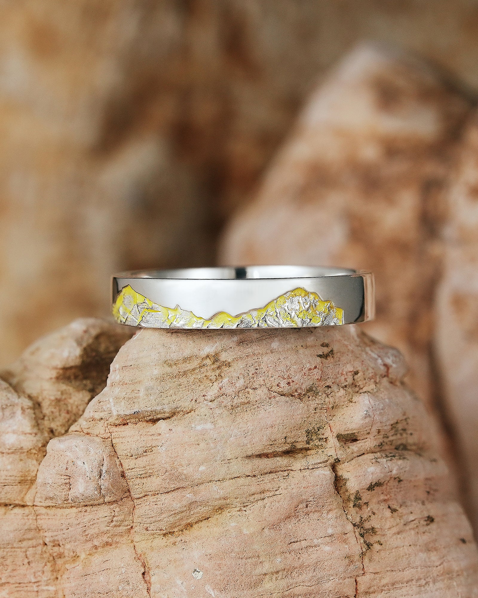 LCCjewelry | Unique Mountain Design Yellow Enamel Wedding Band - LCCjewelry