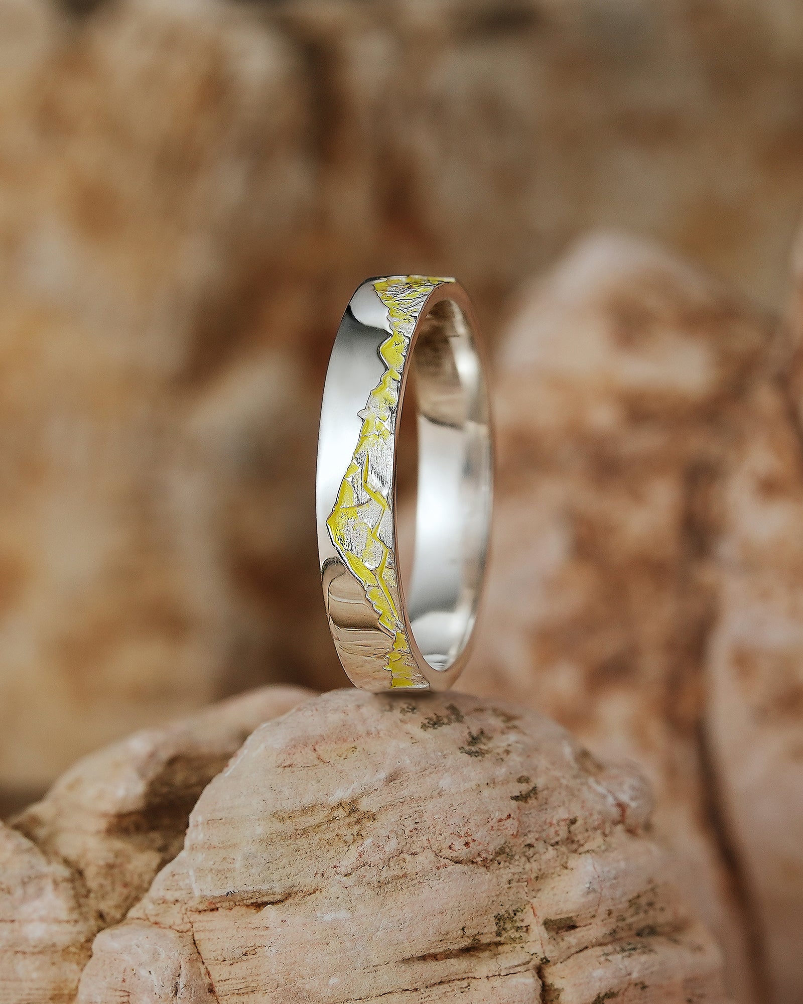 LCCjewelry | Unique Mountain Design Yellow Enamel Wedding Band - LCCjewelry