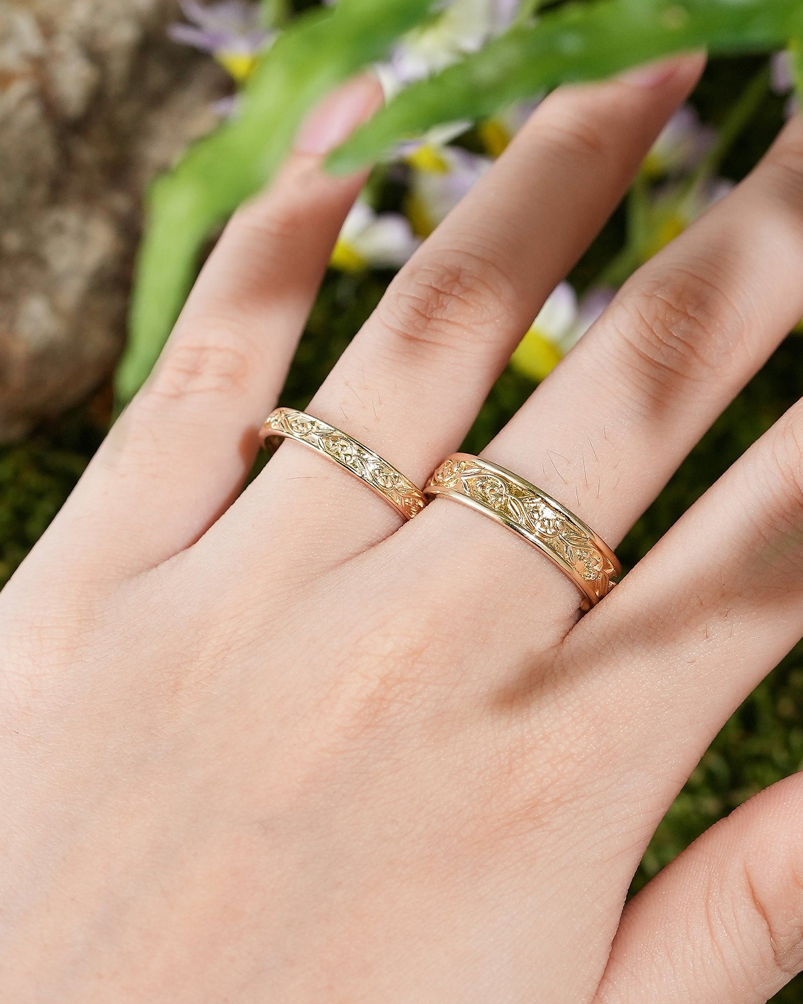 Floral Inspired | 2pcs Lily of the valley Couple Wedding Band - LCCjewelry