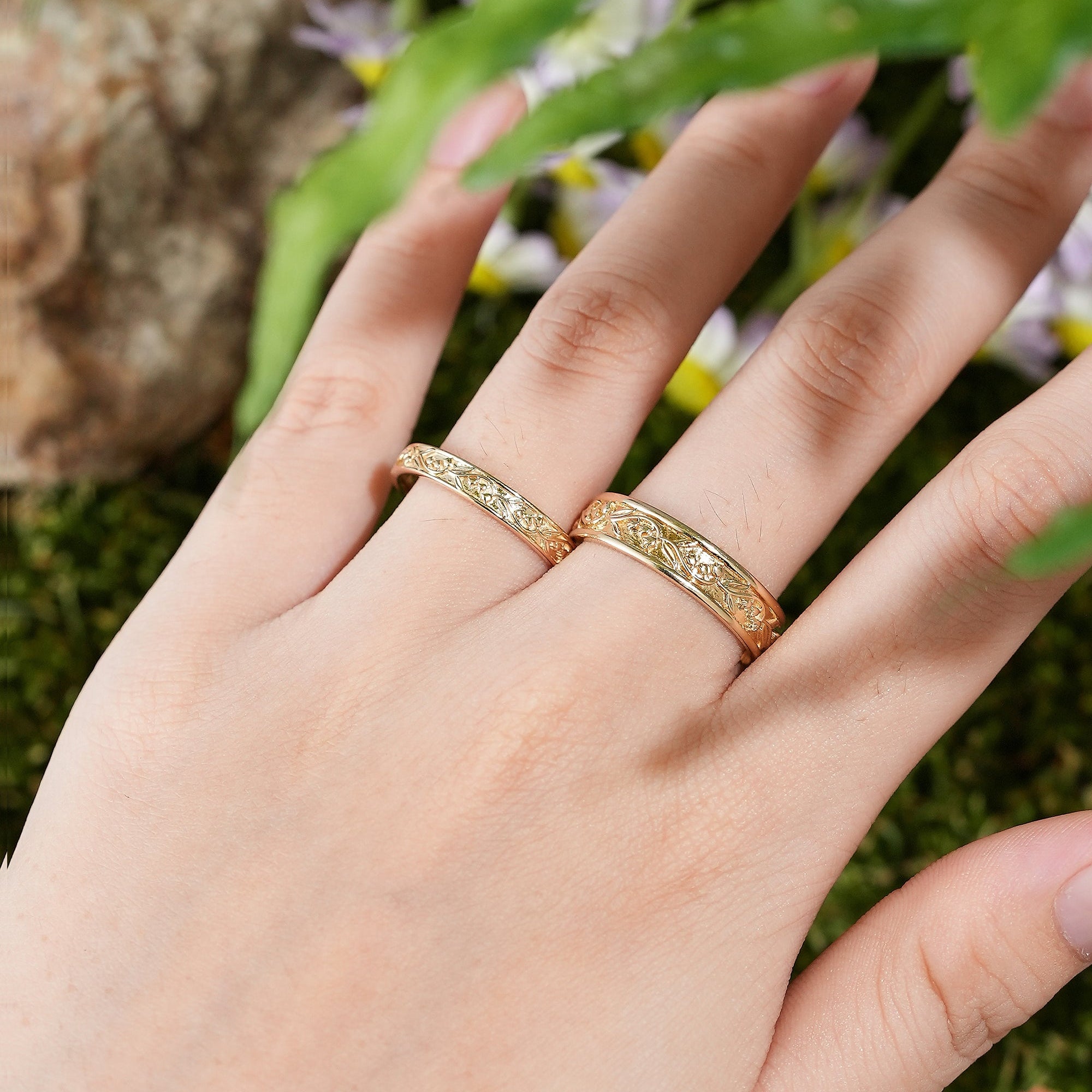 Floral Inspired | 2pcs Lily of the valley Couple Wedding Band - LCCjewelry