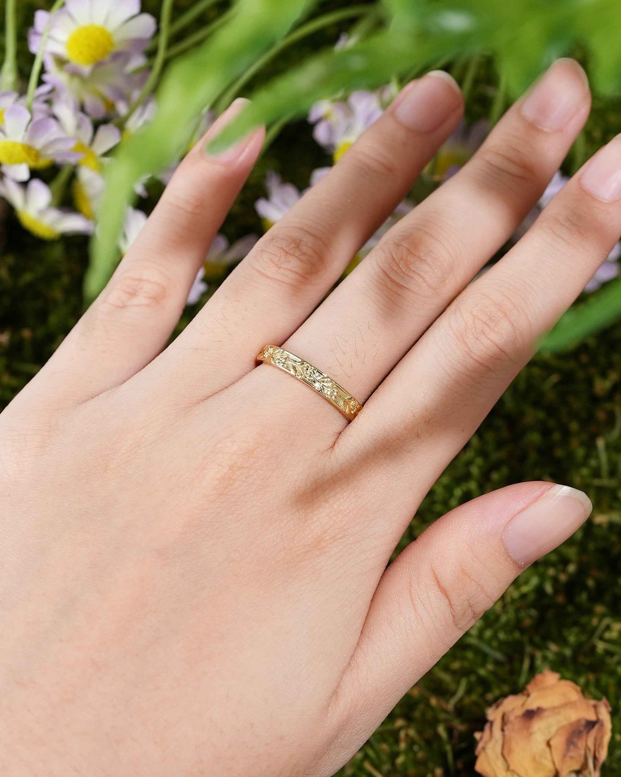 Floral Inspired | Violet Design Botanical Engraved Flower Band