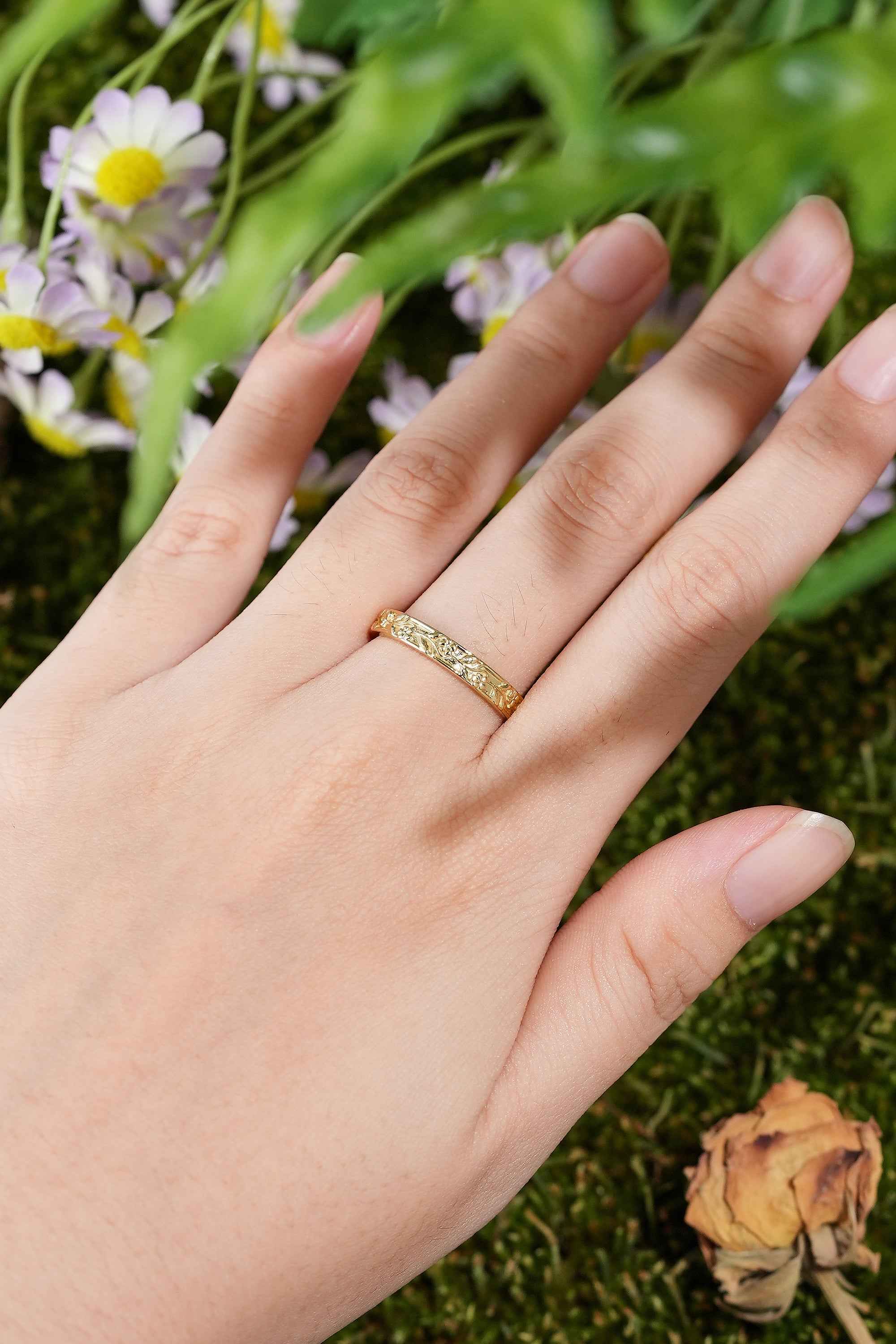 Floral Inspired | Violet Design Botanical Engraved Flower Band