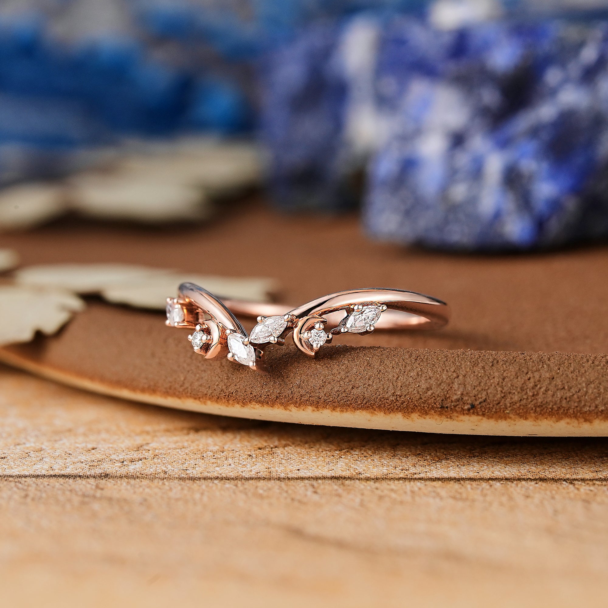 Moon Inspired Design Yellow Gold Curved Wedding Band - LCCjewelry