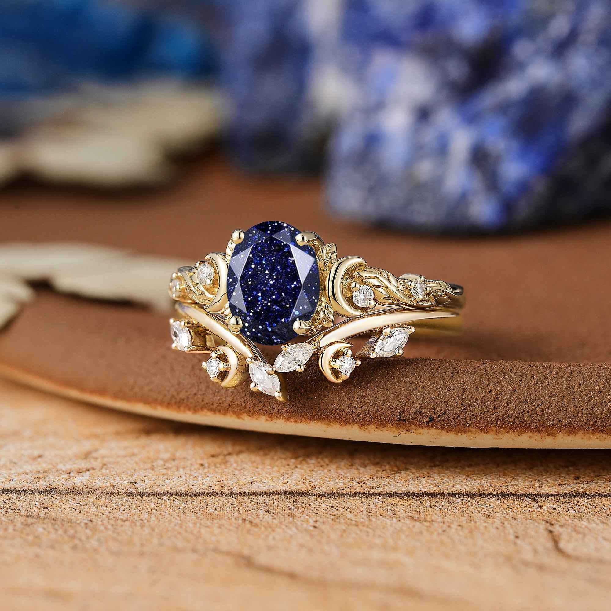 Moon Inspired | Sandstone Leaf & Moon Engagement Ring Set