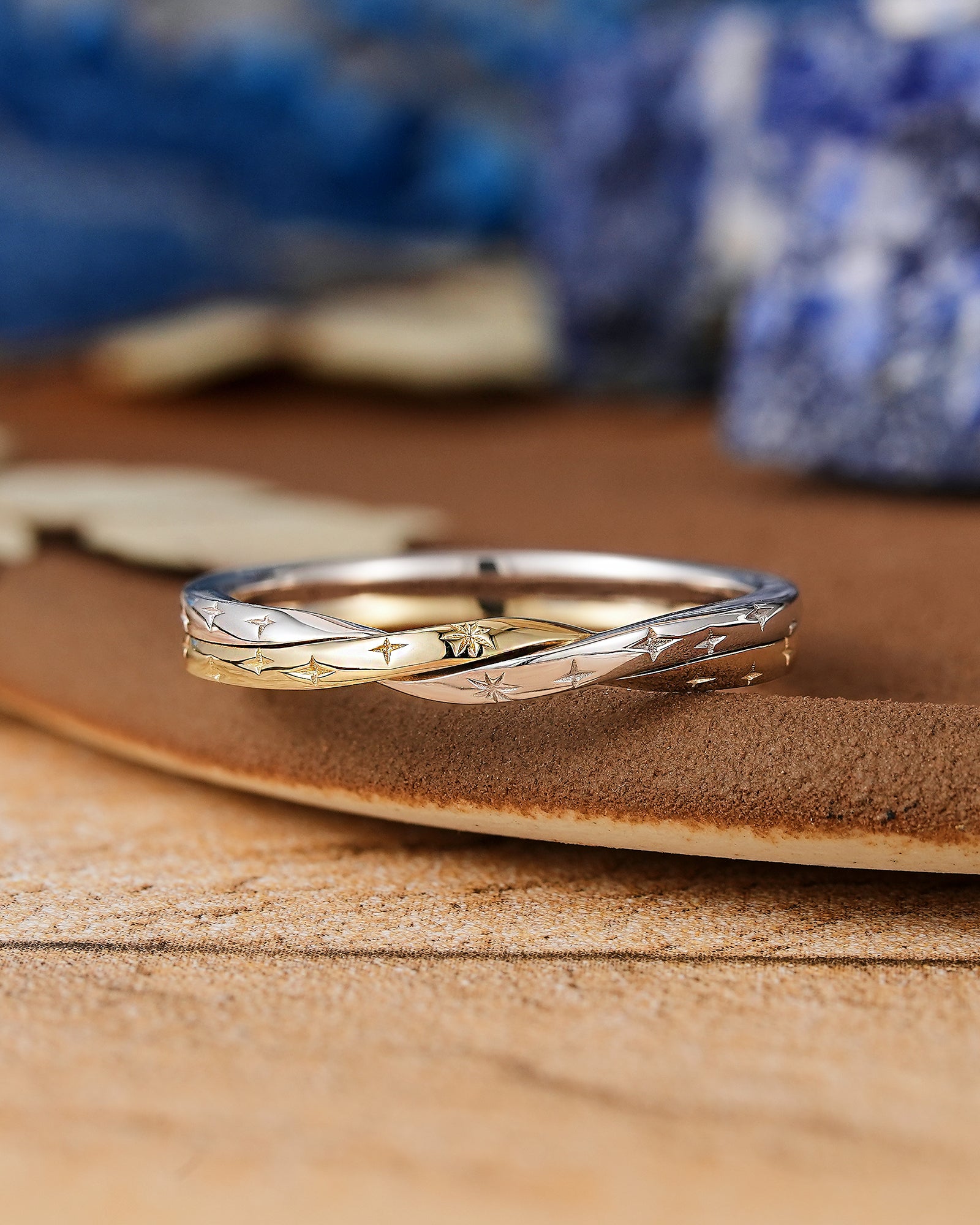 Elegant Twisted Two Tone Starry Night Wedding Band - LCCjewelry