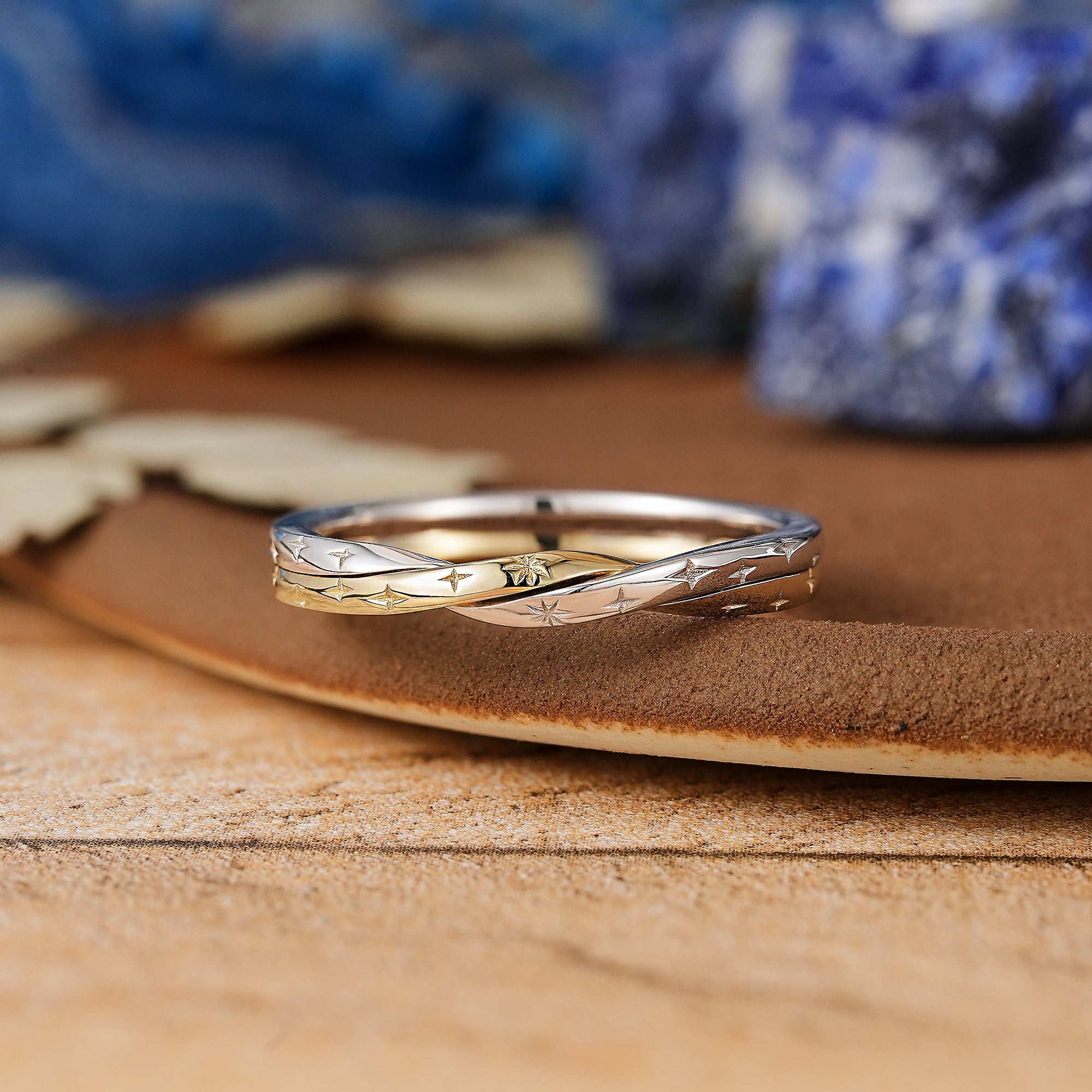 Elegant Twisted Two Tone Starry Night Wedding Band - LCCjewelry